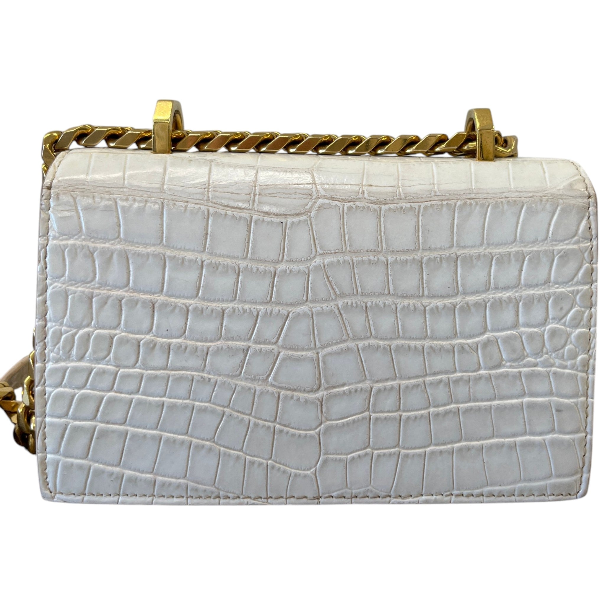 Women's Croc-Effect Mini Jewelled Bag White