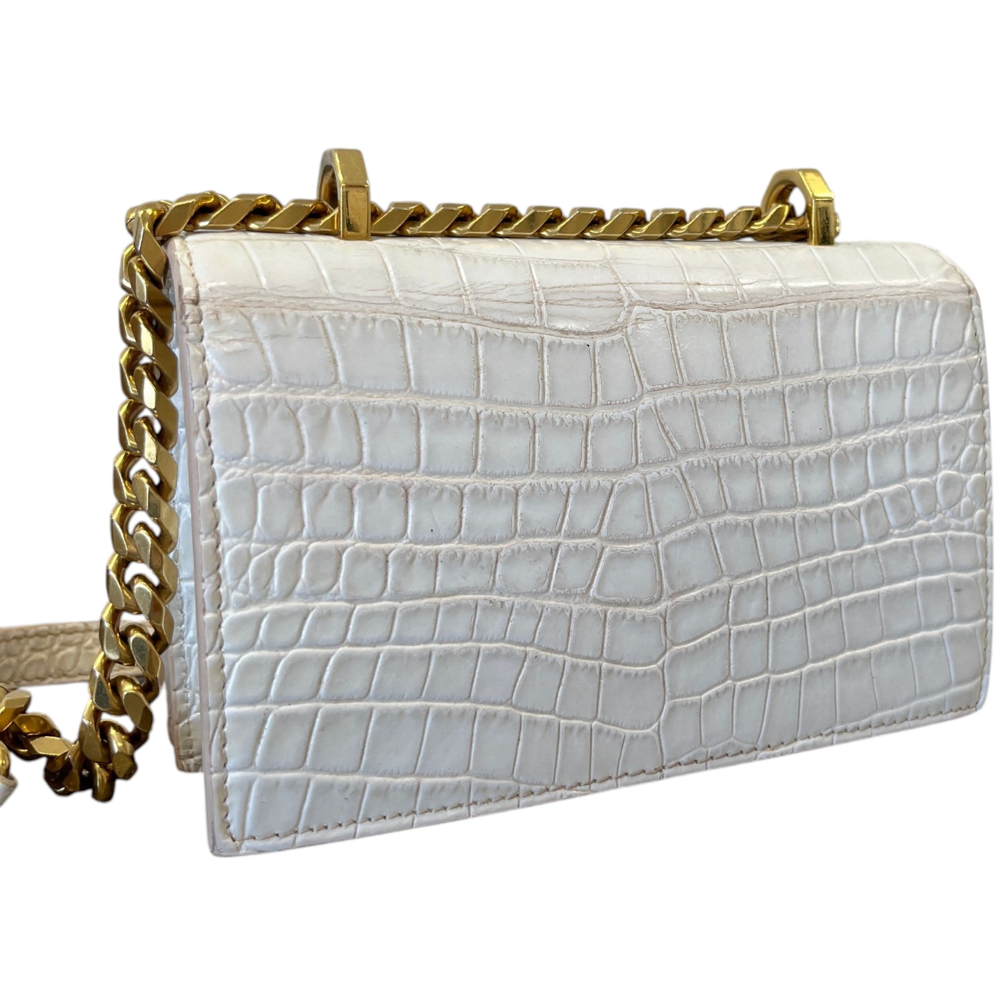 Women's Croc-Effect Mini Jewelled Bag White