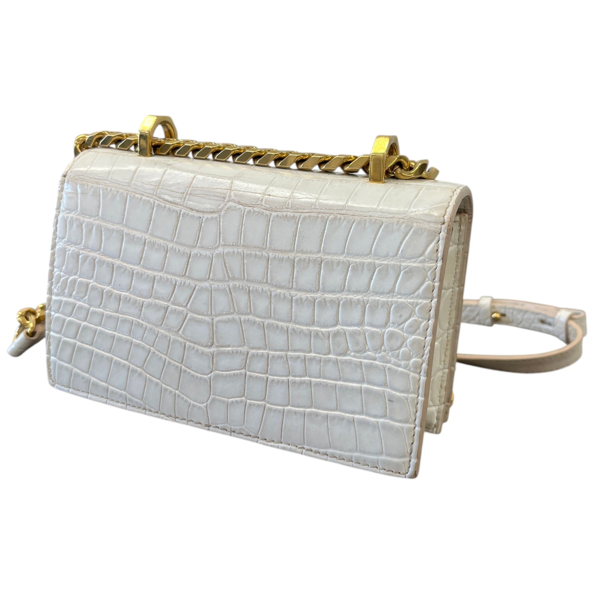 Women's Croc-Effect Mini Jewelled Bag White