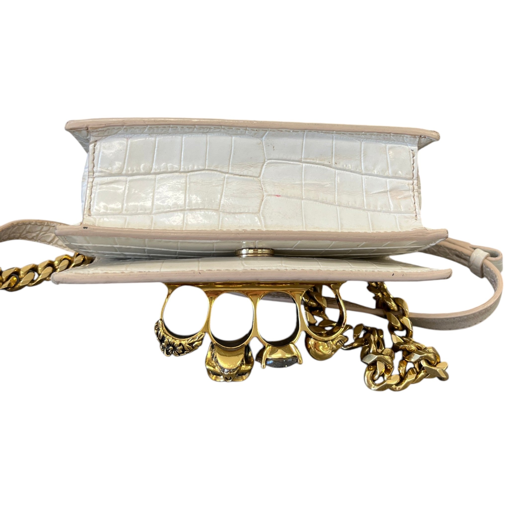 Women's Croc-Effect Mini Jewelled Bag White
