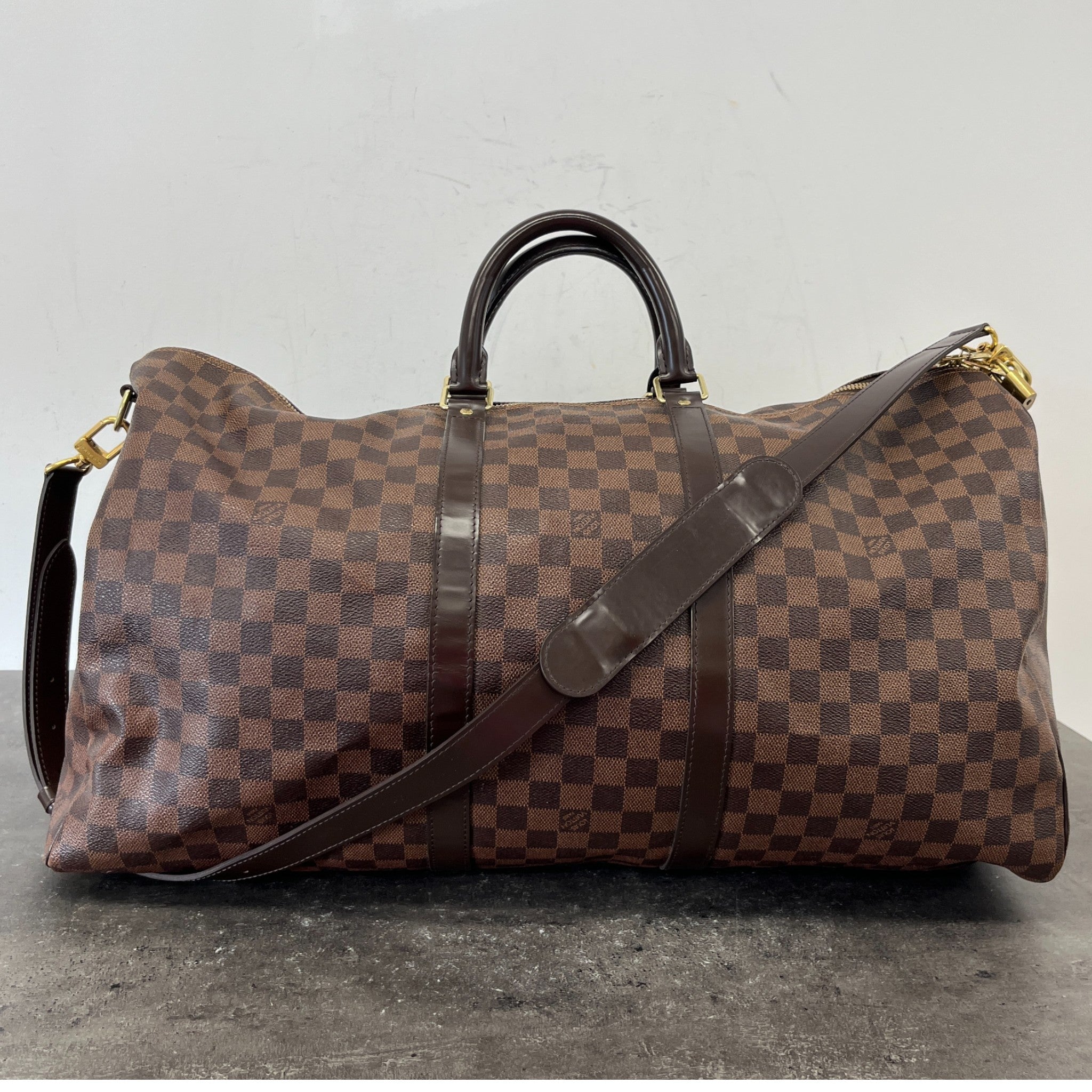 Men's Keepall Bandoulière 55 Damier Ebene Bag Brown
