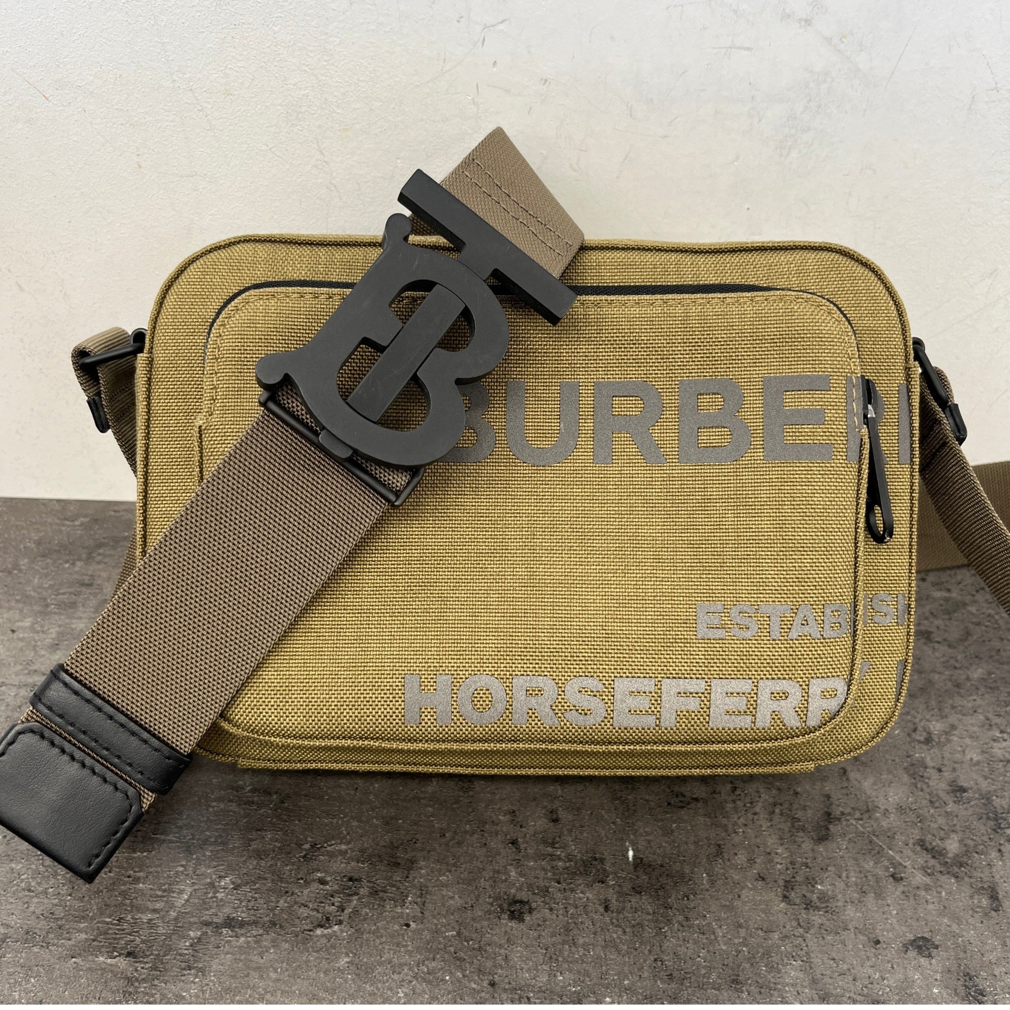 Men's Horseferry Print Nylon Crossbody Bag Khaki