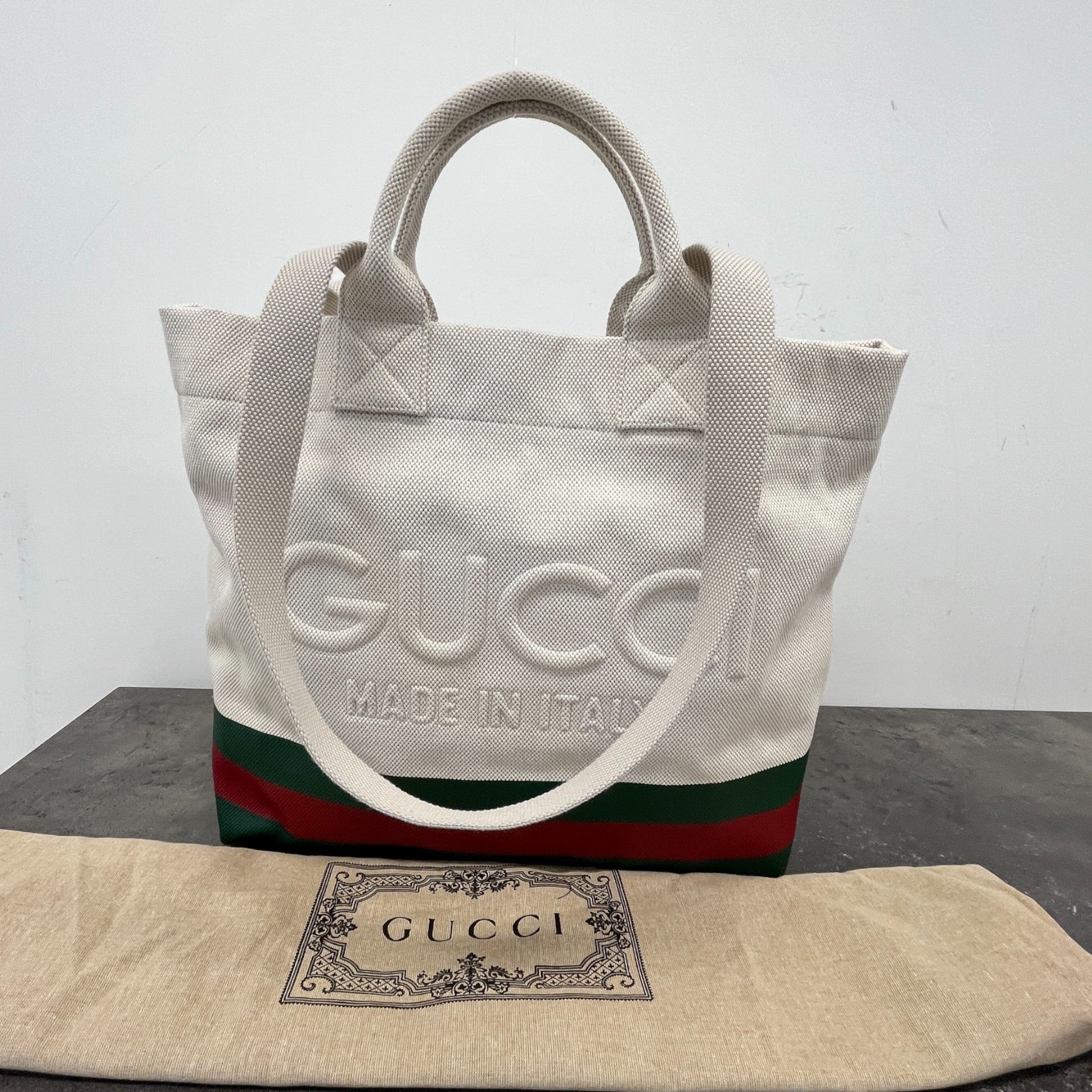 Men's Embossed Logo Tote Bag Beige