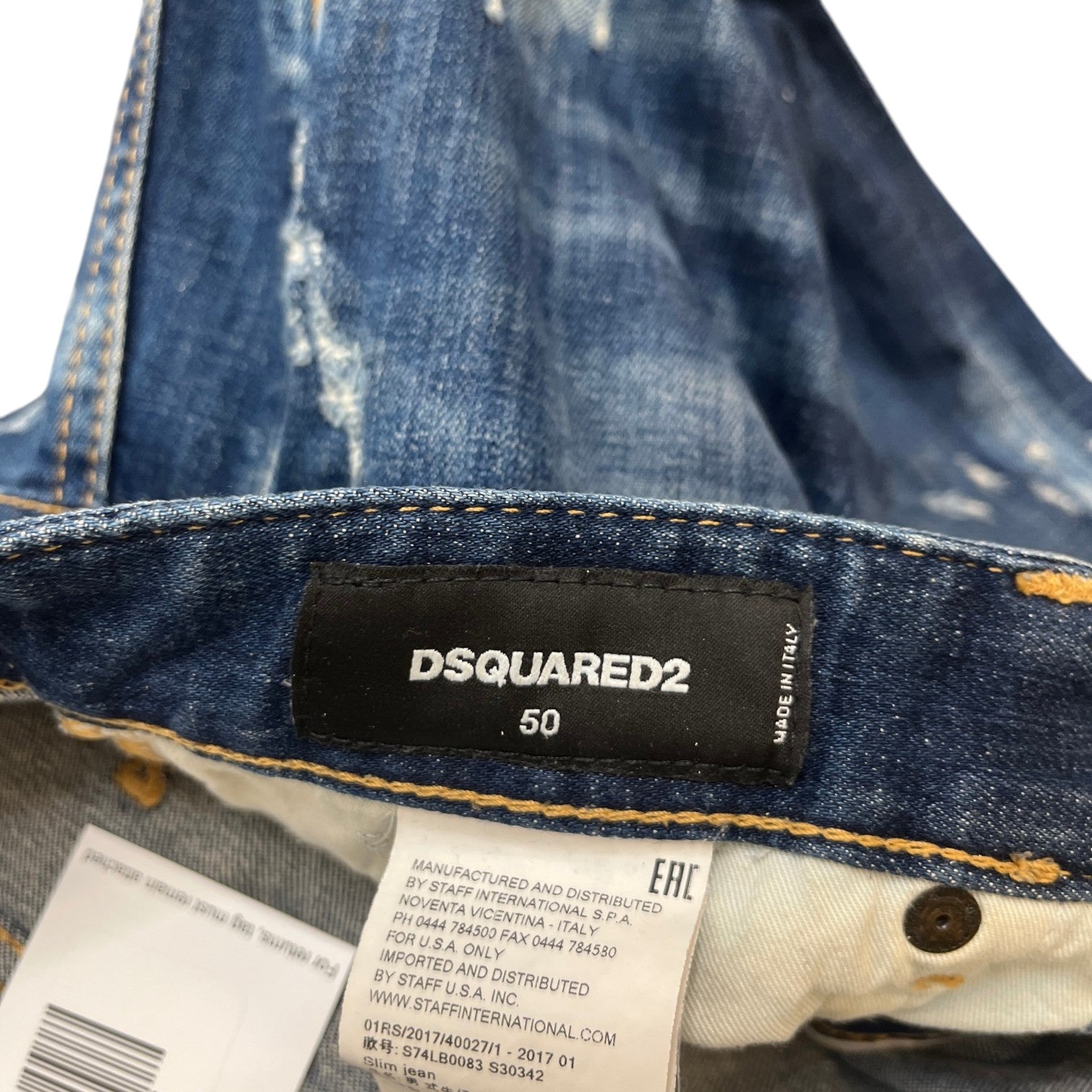 Men's Distressed Splatter Jeans Blue Size IT 50 / UK 34