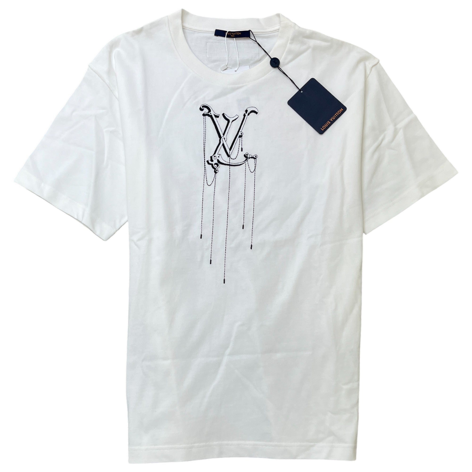 Men's Embroidered Pendant Logo T-Shirt White Size XL