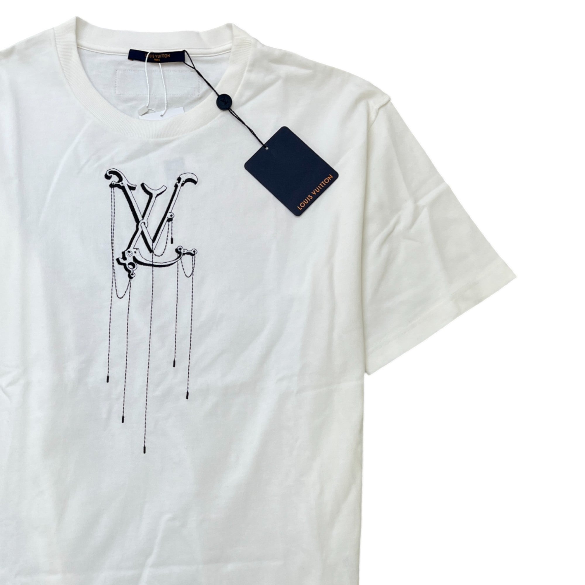 Men's Embroidered Pendant Logo T-Shirt White Size XL