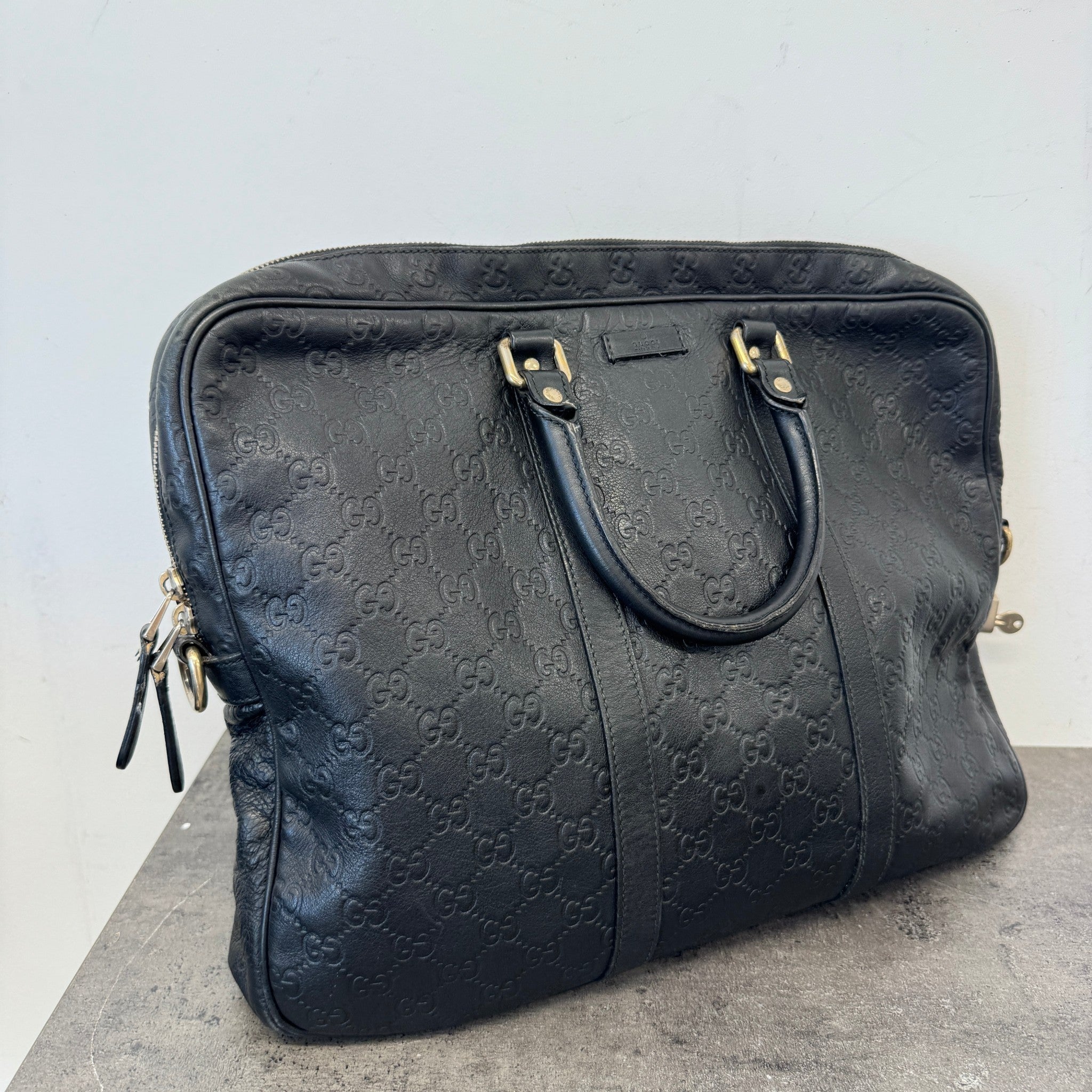Men's Embossed Gg Briefcase Bag Black