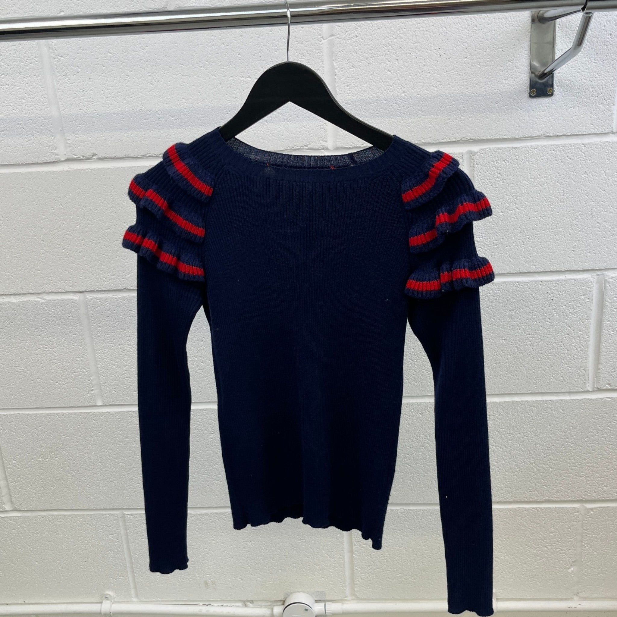 Women's Ruffle Trim Jumper Navy Size XS