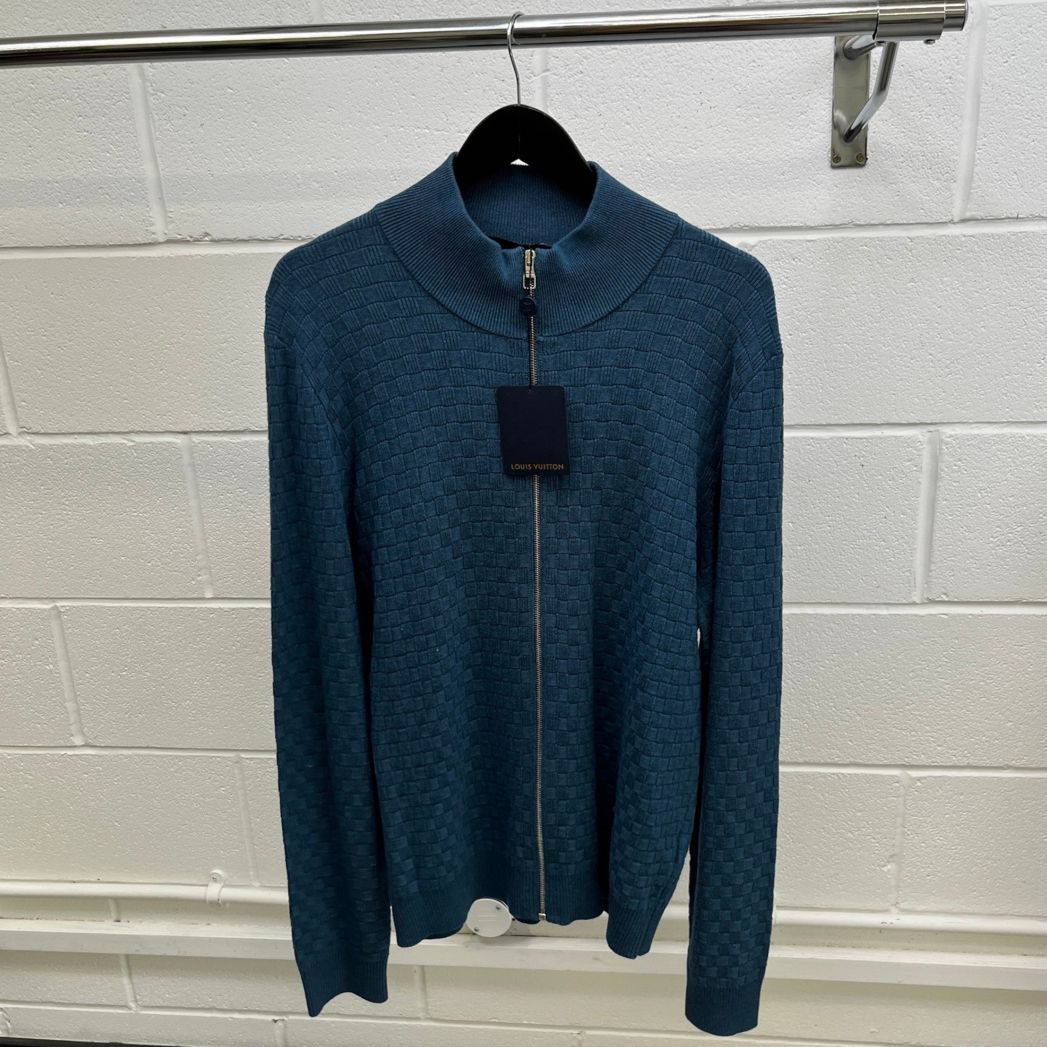 Men's Damier Signature Zip Through Jumper Blue Size XXL