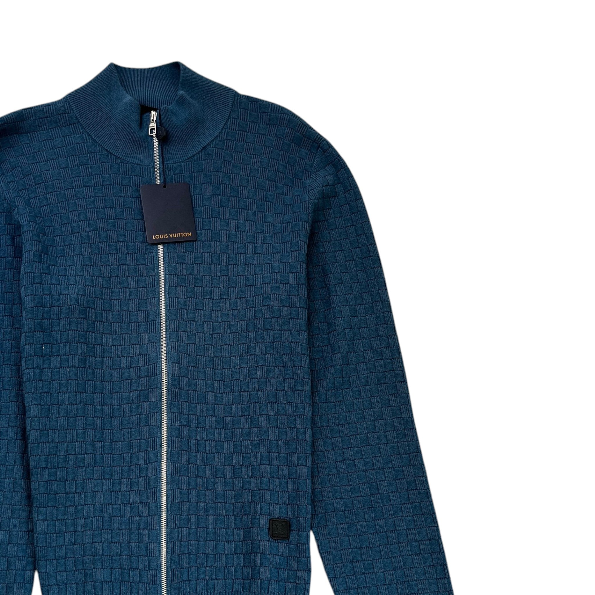 Men's Damier Signature Zip Through Jumper Blue Size XXL
