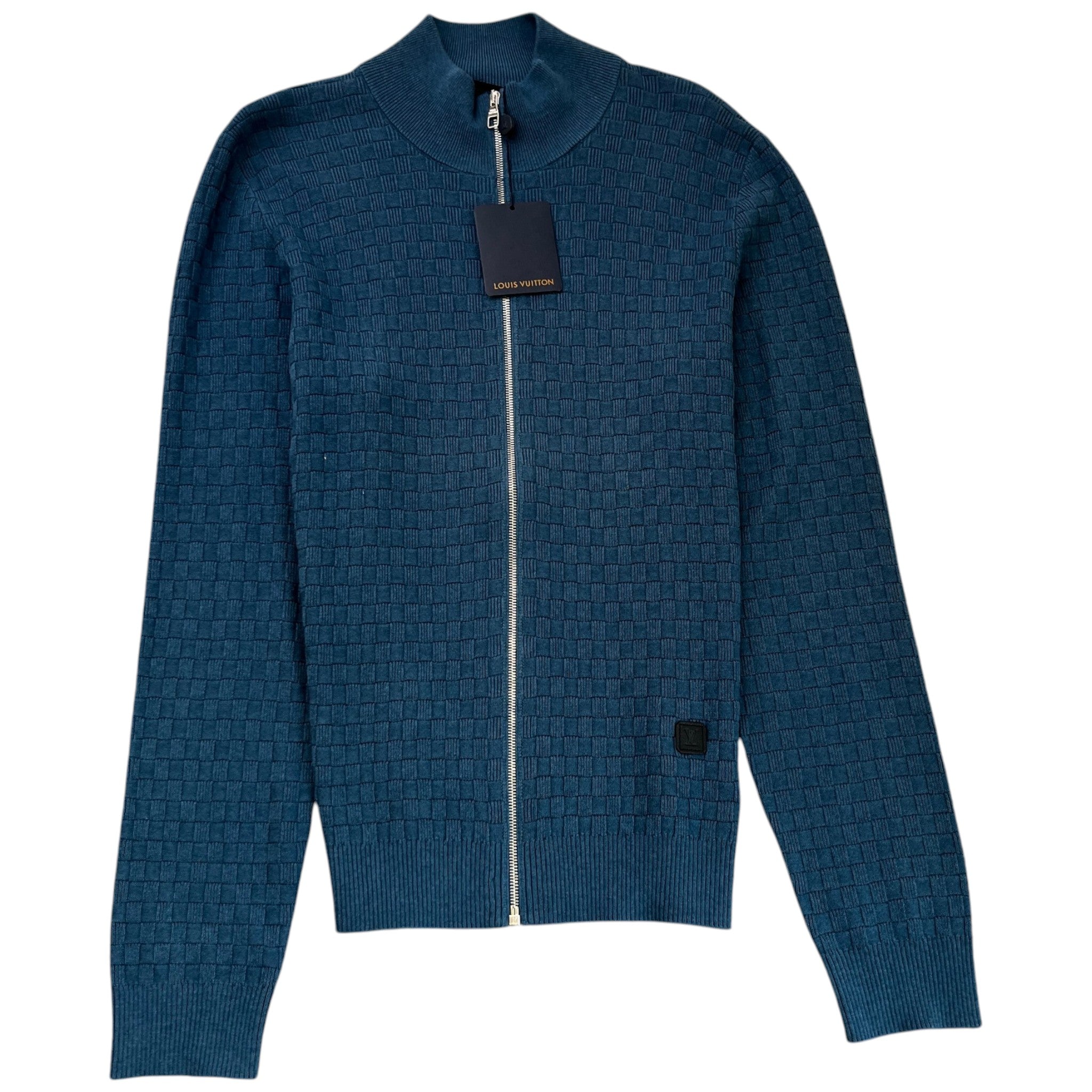 Men's Damier Signature Zip Through Jumper Blue Size XXL