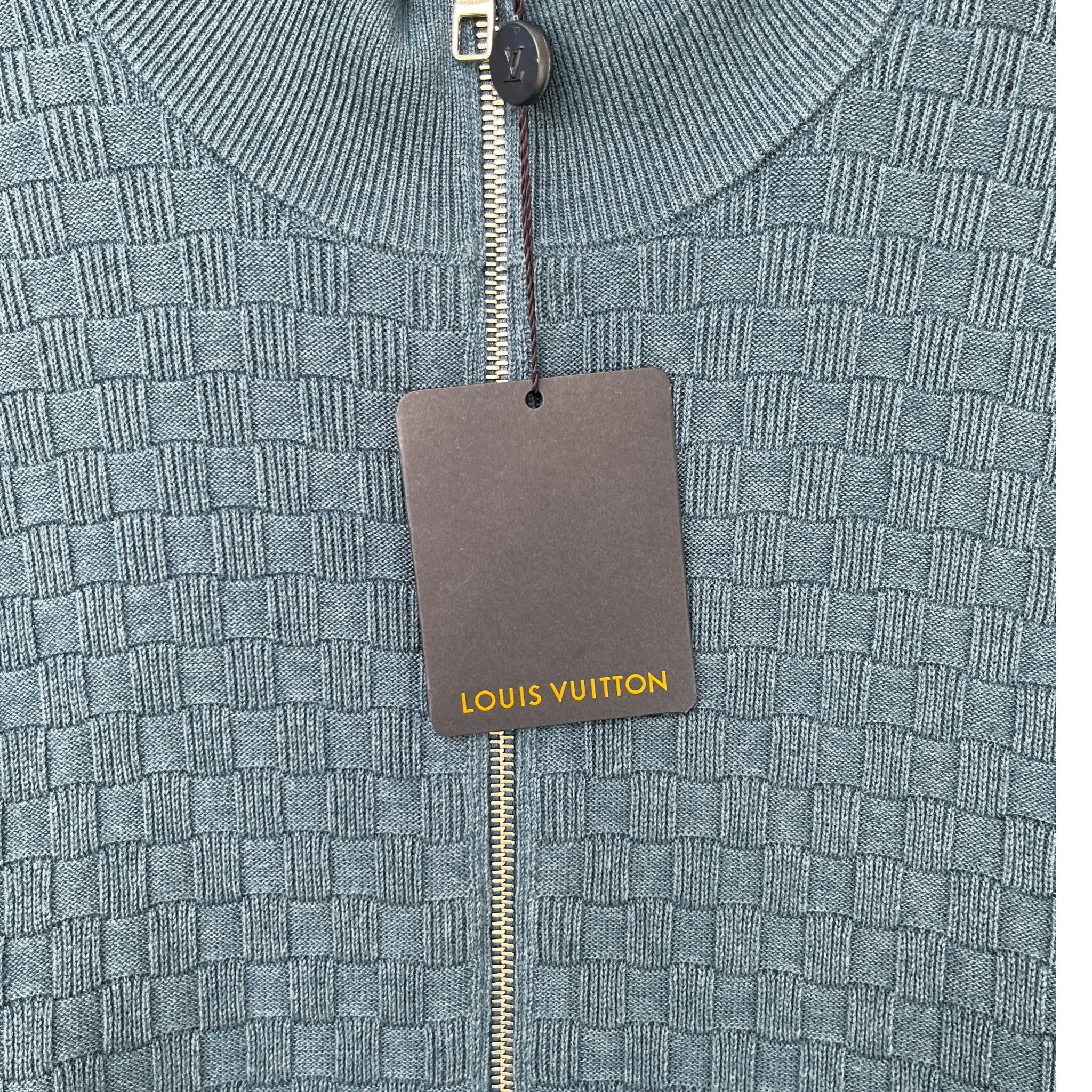 Men's Damier Signature Zip Through Jumper Blue Size XXL
