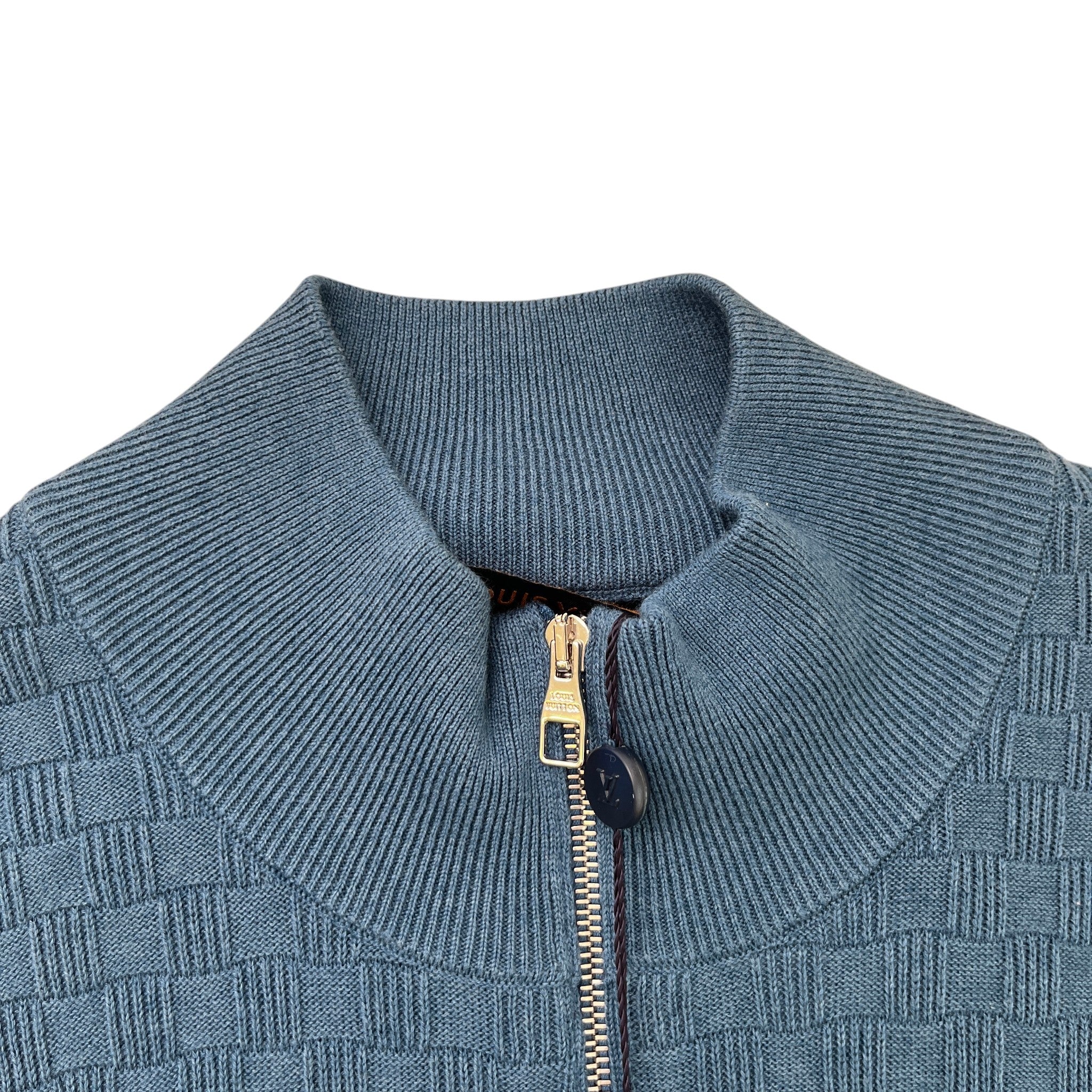 Men's Damier Signature Zip Through Jumper Blue Size XXL