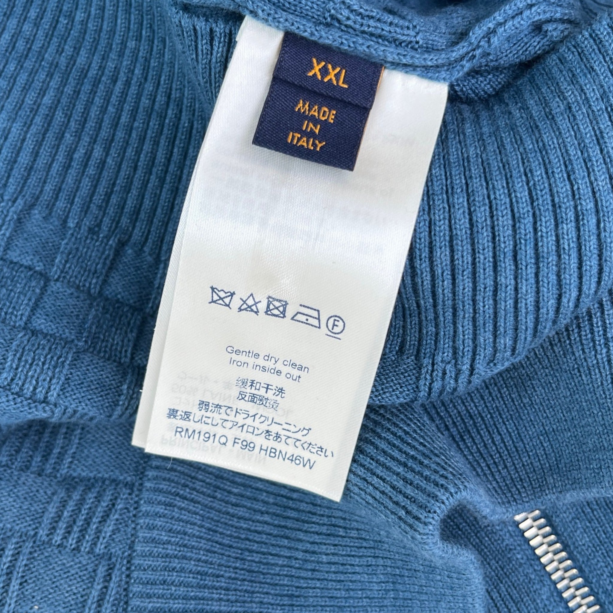 Men's Damier Signature Zip Through Jumper Blue Size XXL