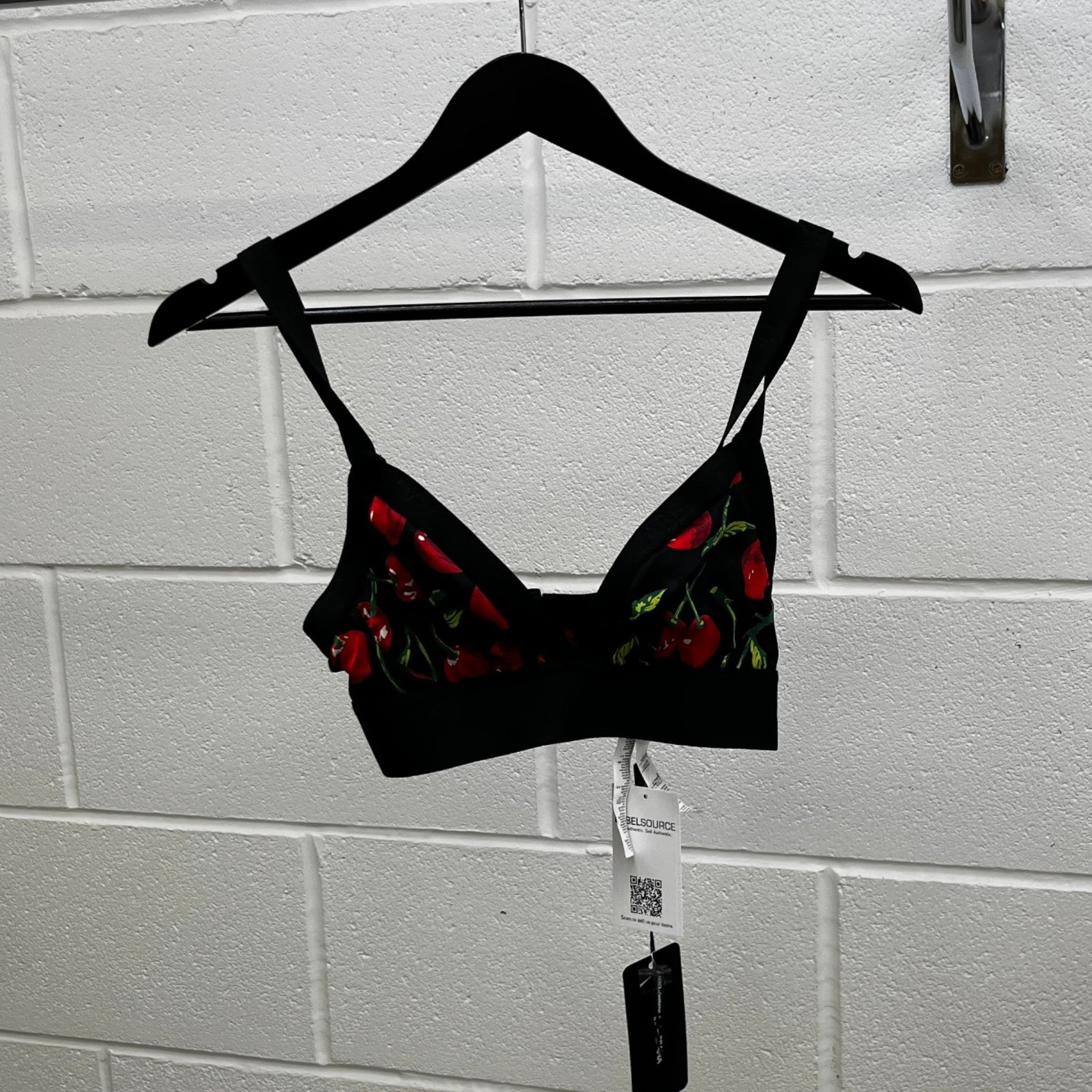 Women's Cherry Print Bralette Top Black Size S