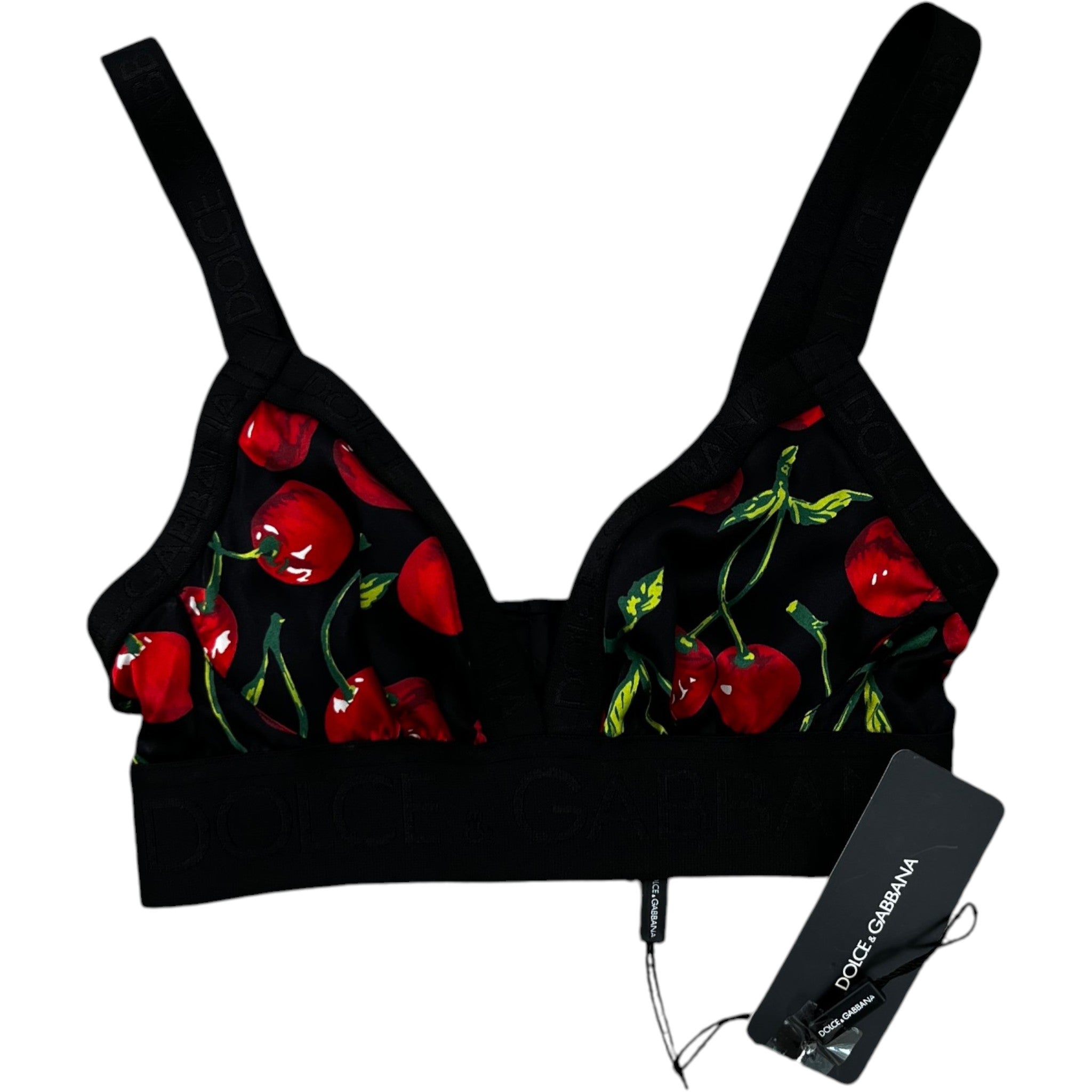 Women's Cherry Print Bralette Top Black Size S