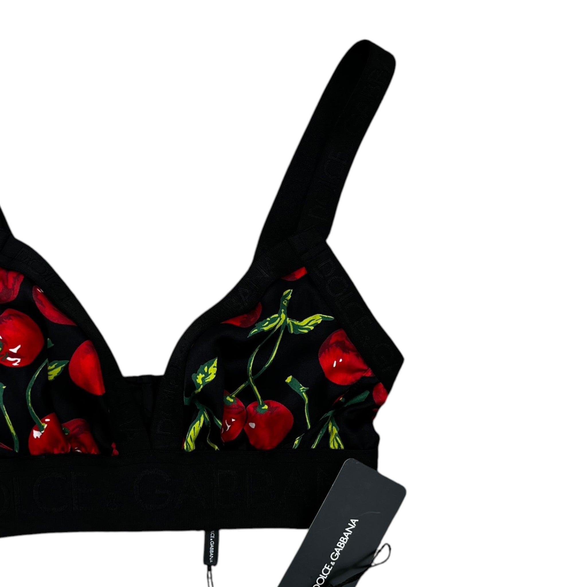 Women's Cherry Print Bralette Top Black Size S