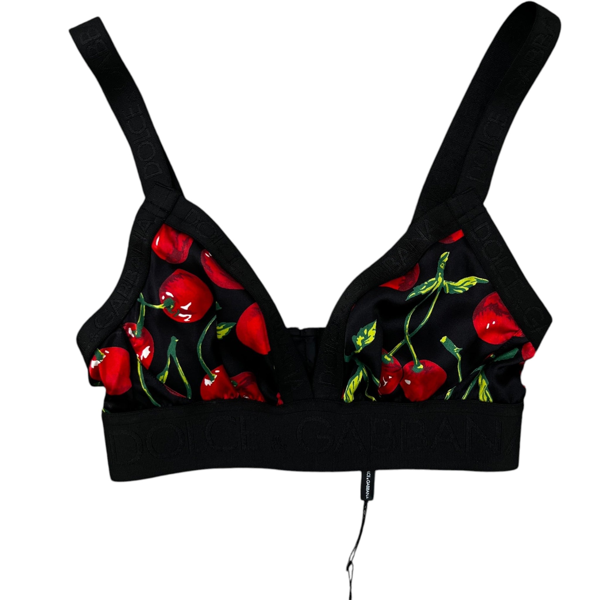 Women's Cherry Print Bralette Top Black Size S