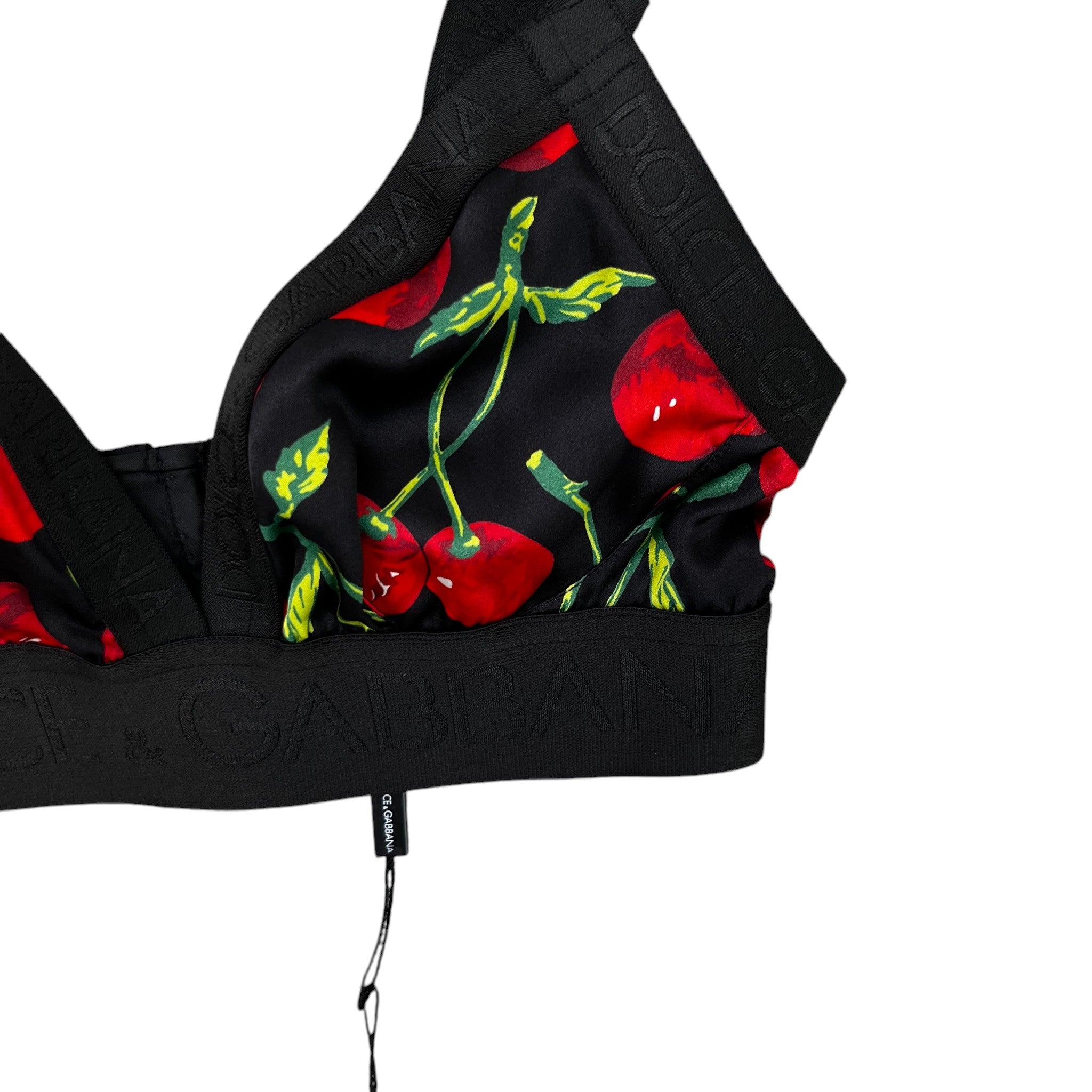 Women's Cherry Print Bralette Top Black Size S