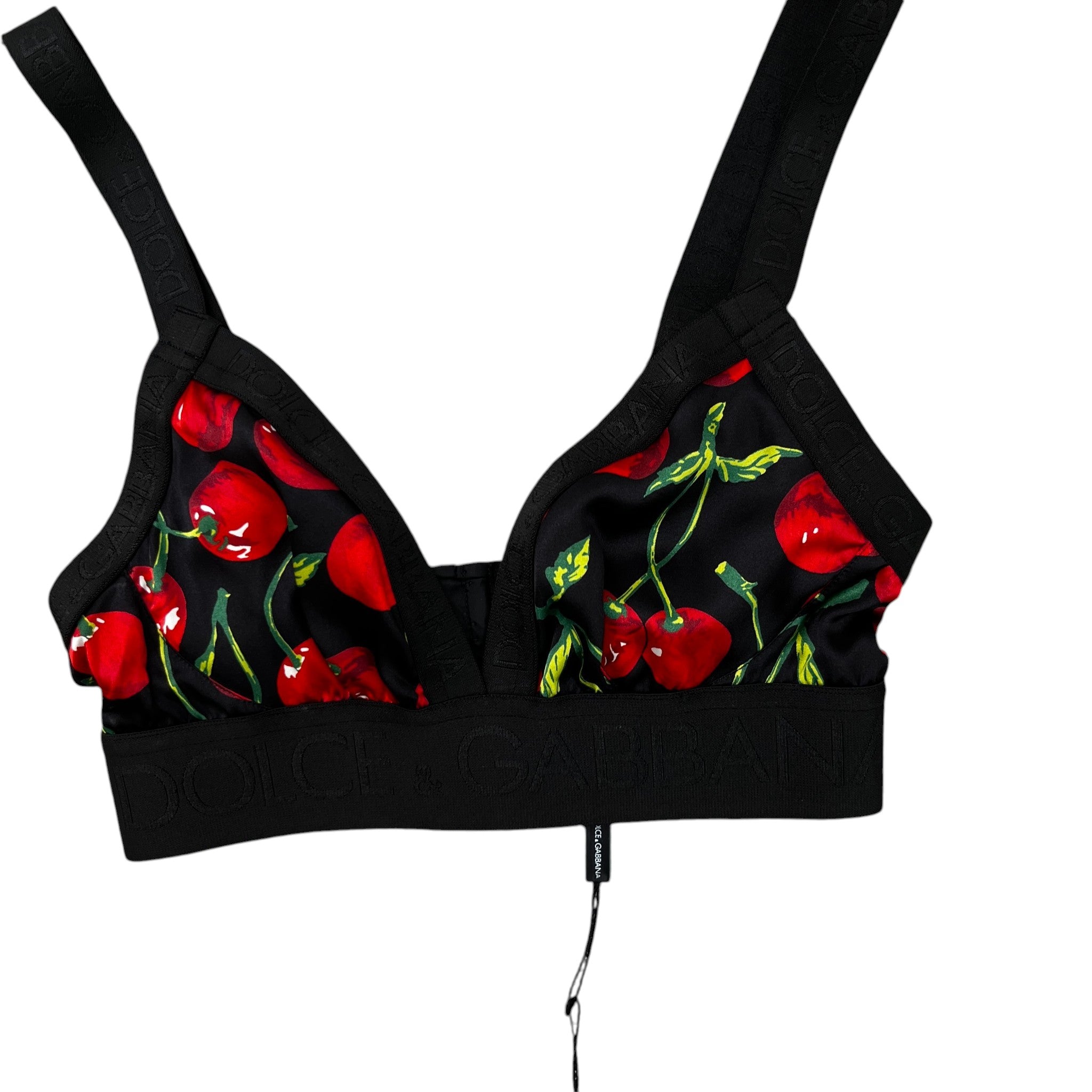 Women's Cherry Print Bralette Top Black Size S