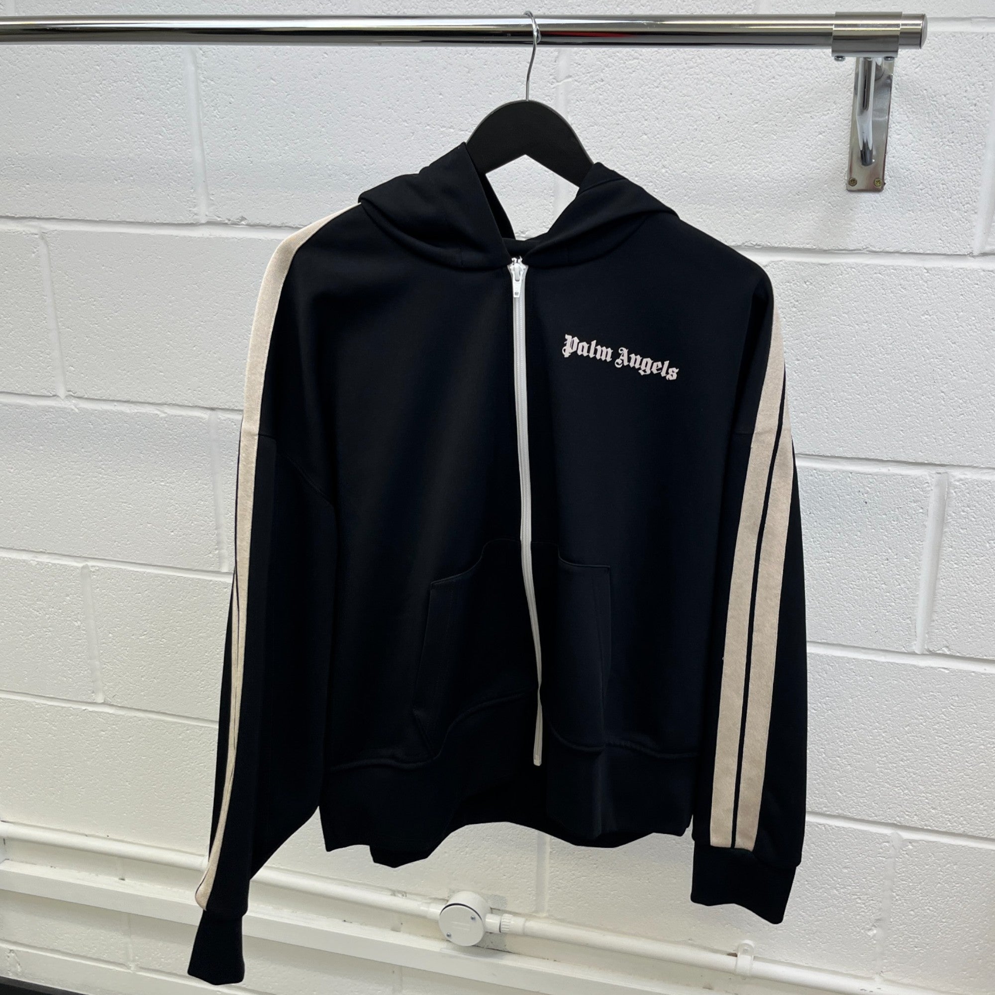 Men's Logo Print Hooded Track Jacket Black Size S