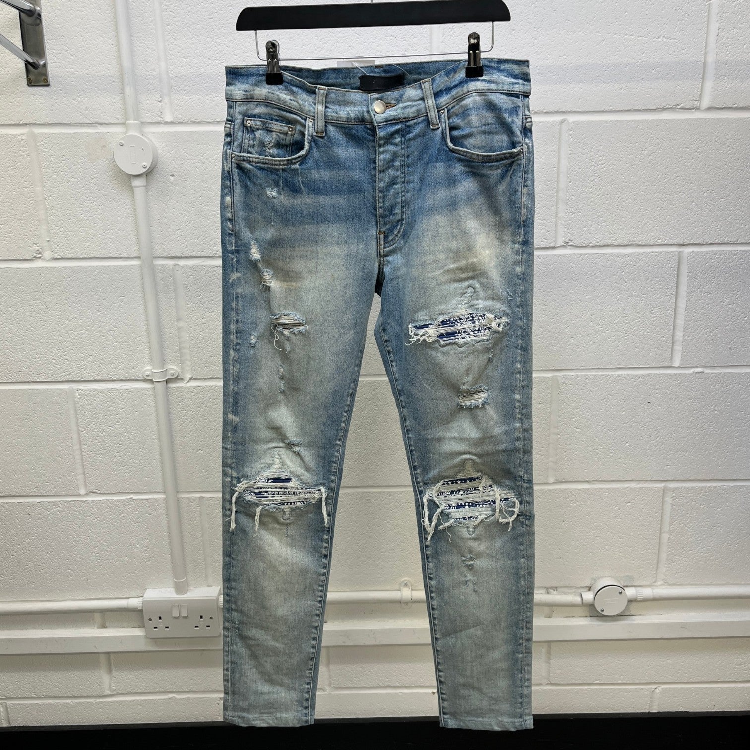 Men's Mx1 Distressed Bandana Jeans Blue Size Waist 32"