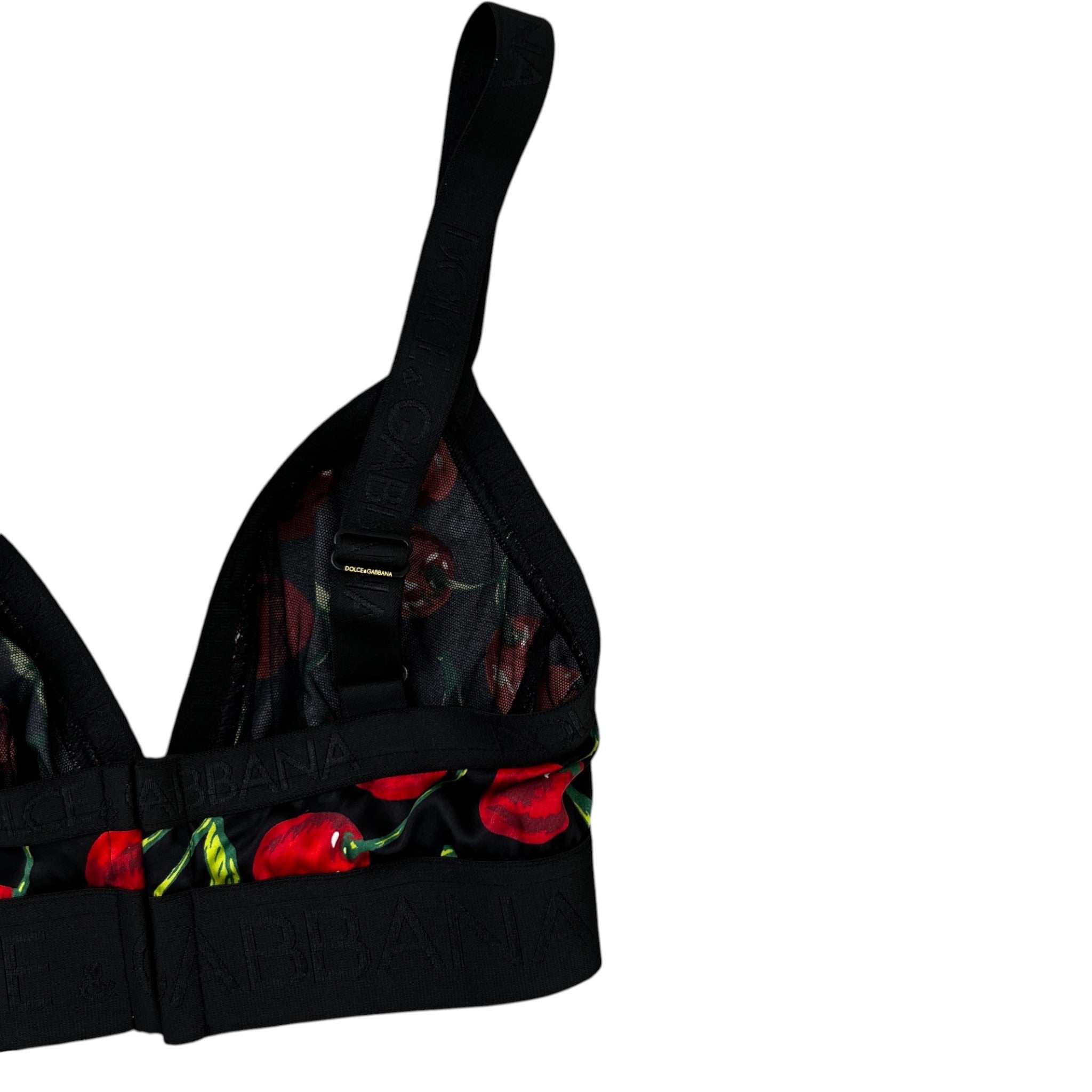 Women's Cherry Print Bralette Top Black Size S