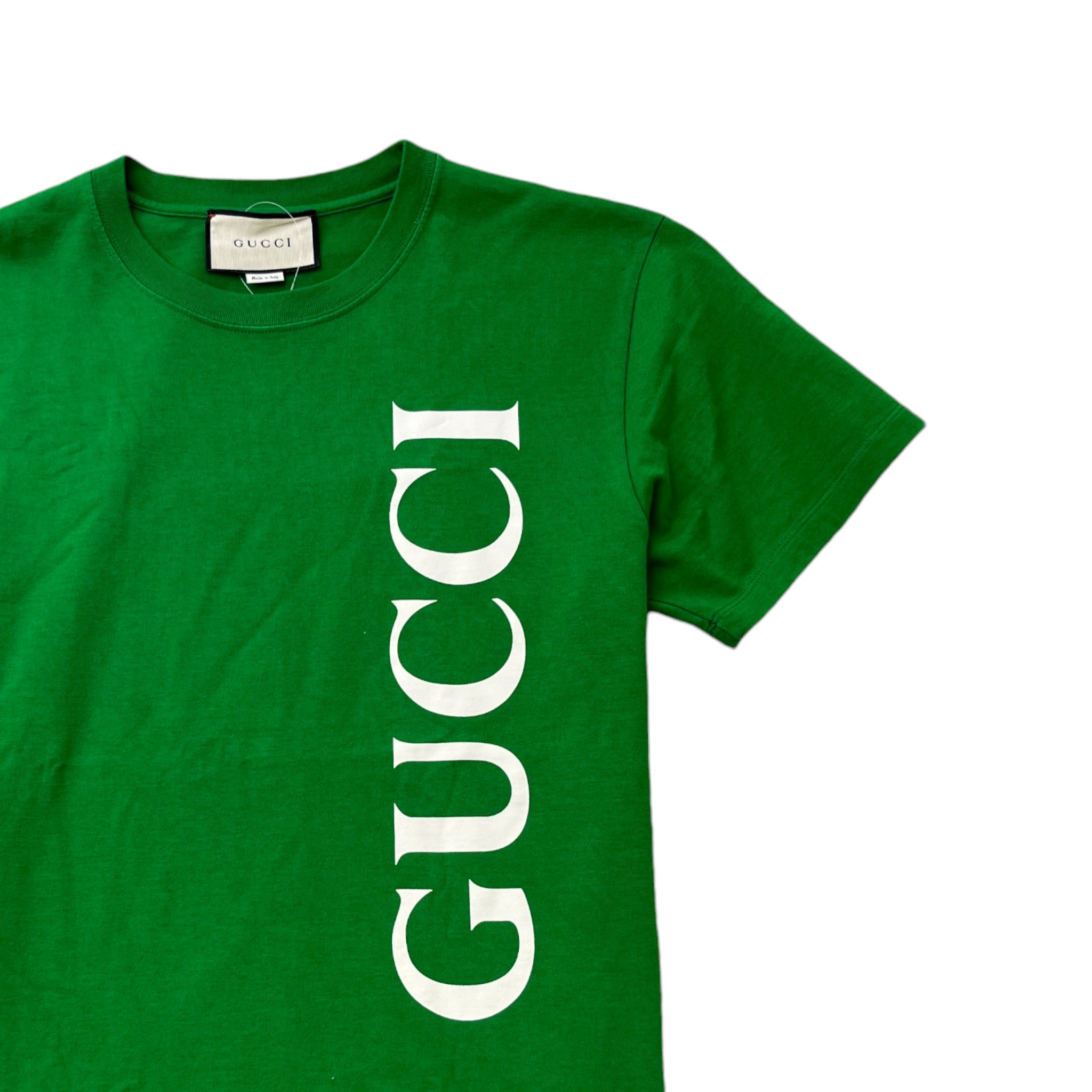 Men's Vertical Logo Print T-Shirt Green Size XS