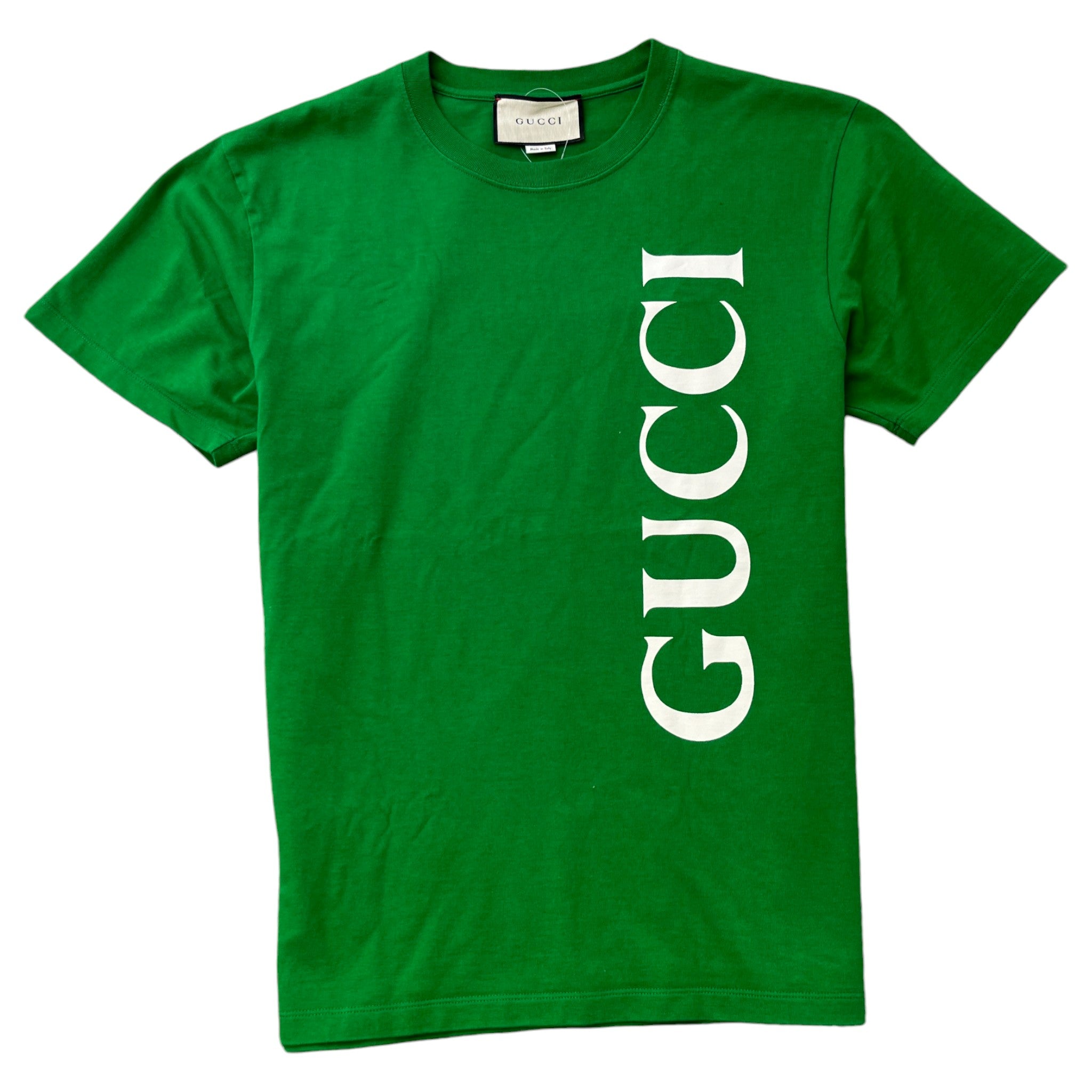 Men's Vertical Logo Print T-Shirt Green Size XS