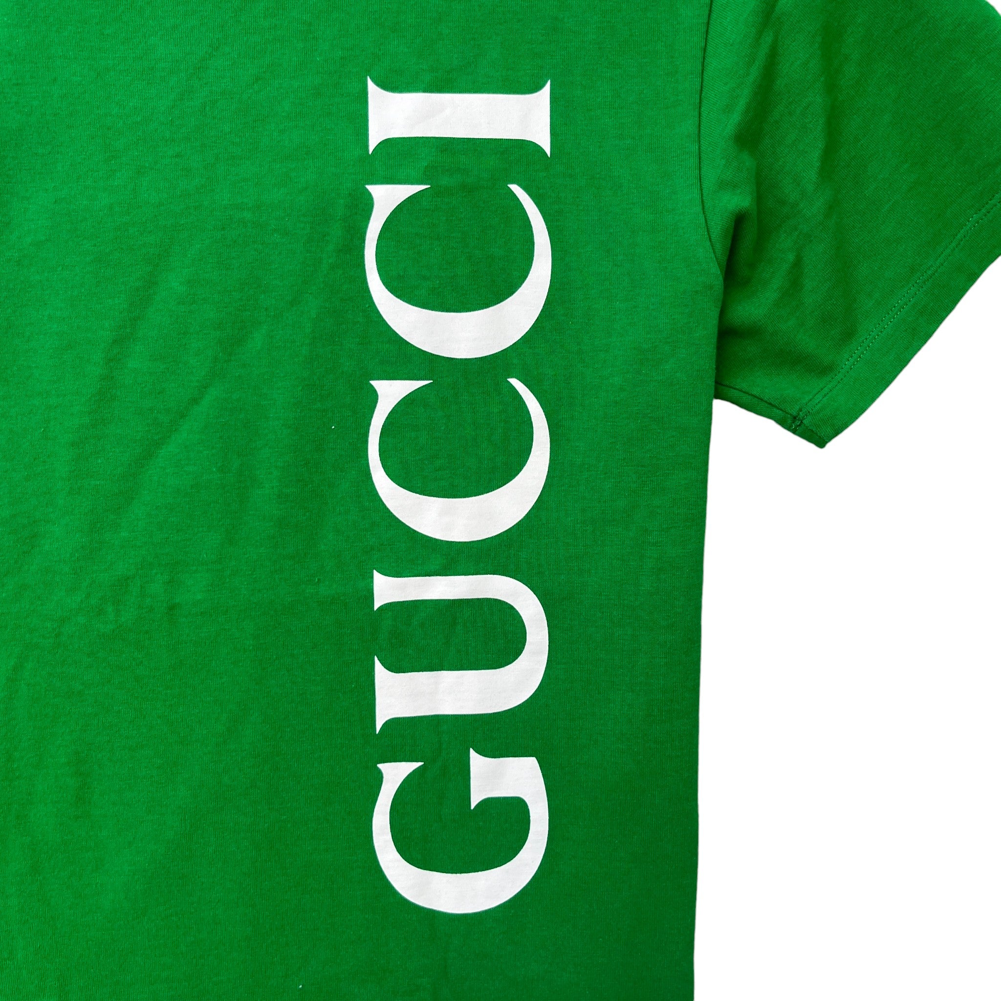 Men's Vertical Logo Print T-Shirt Green Size XS
