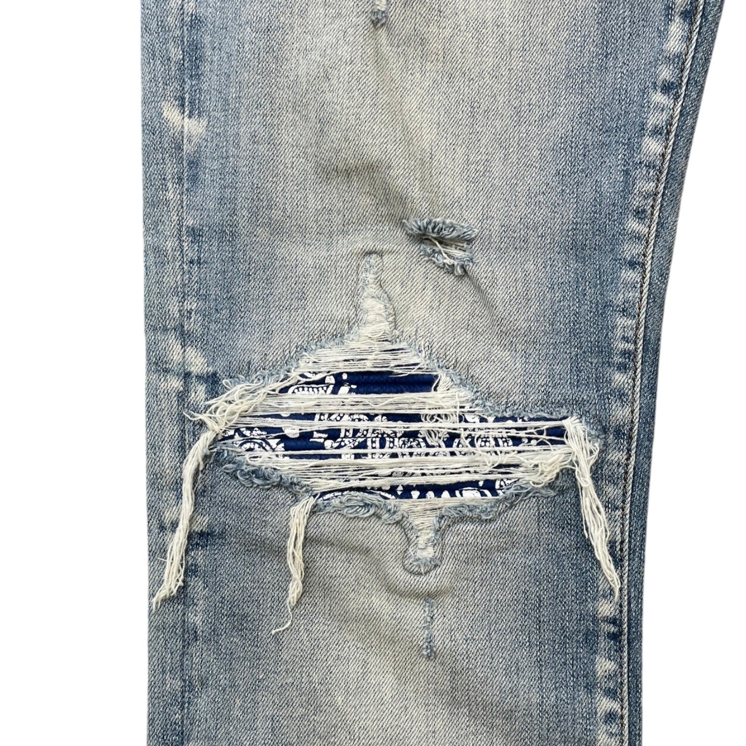 Men's Mx1 Distressed Bandana Jeans Blue Size Waist 32"
