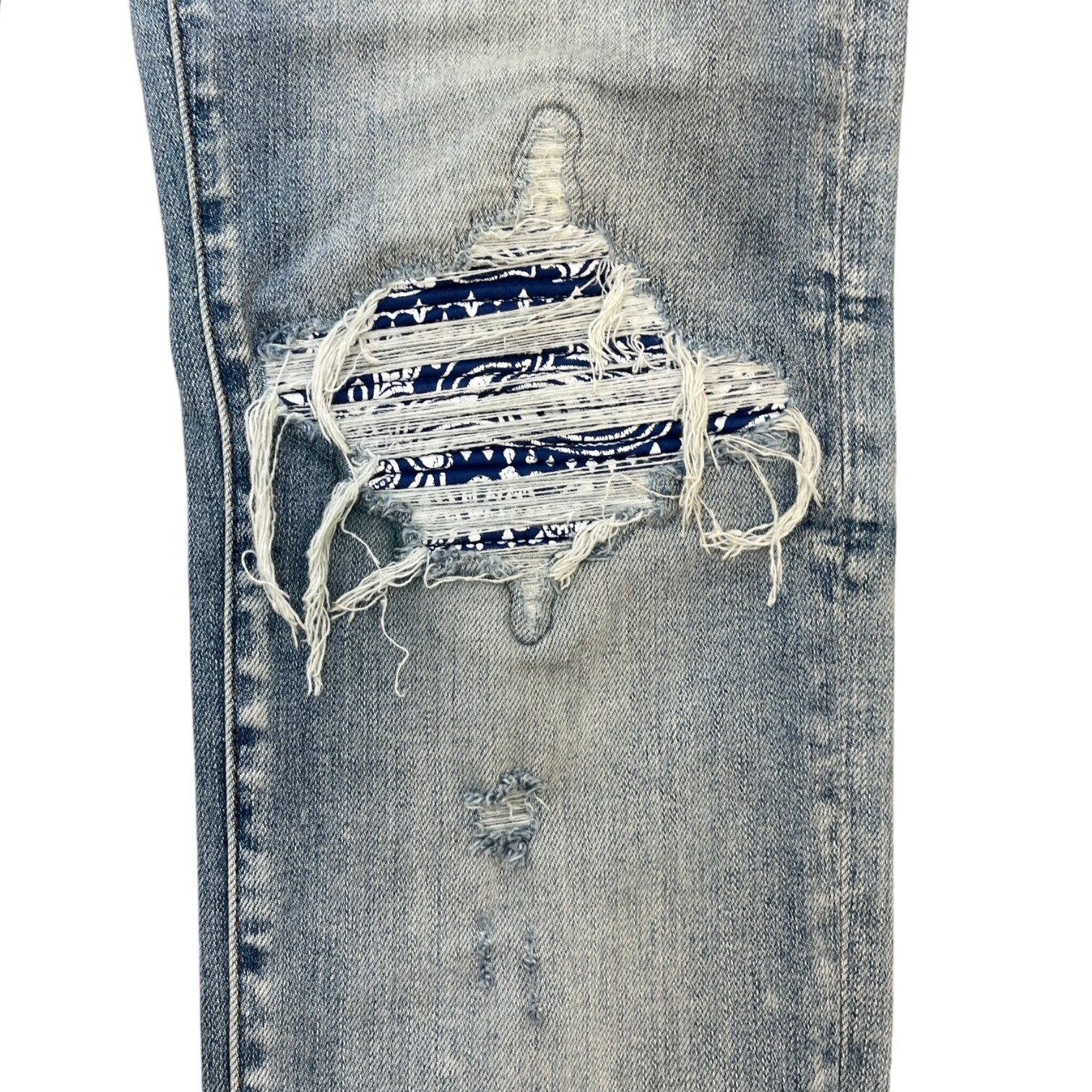 Men's Mx1 Distressed Bandana Jeans Blue Size Waist 32"