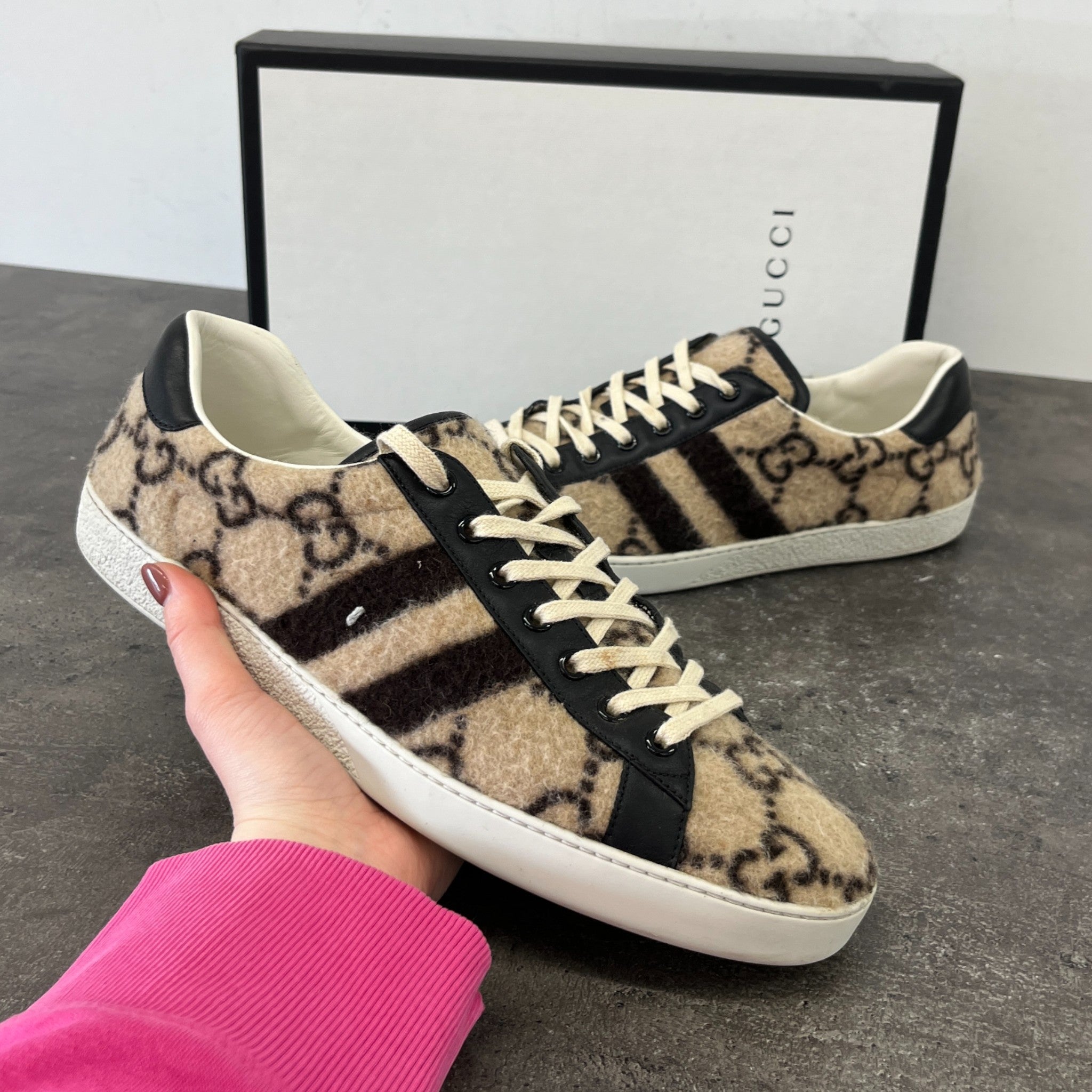 Men's Gg Supreme Ace Low Trainers Beige Size EU 44 / UK 10