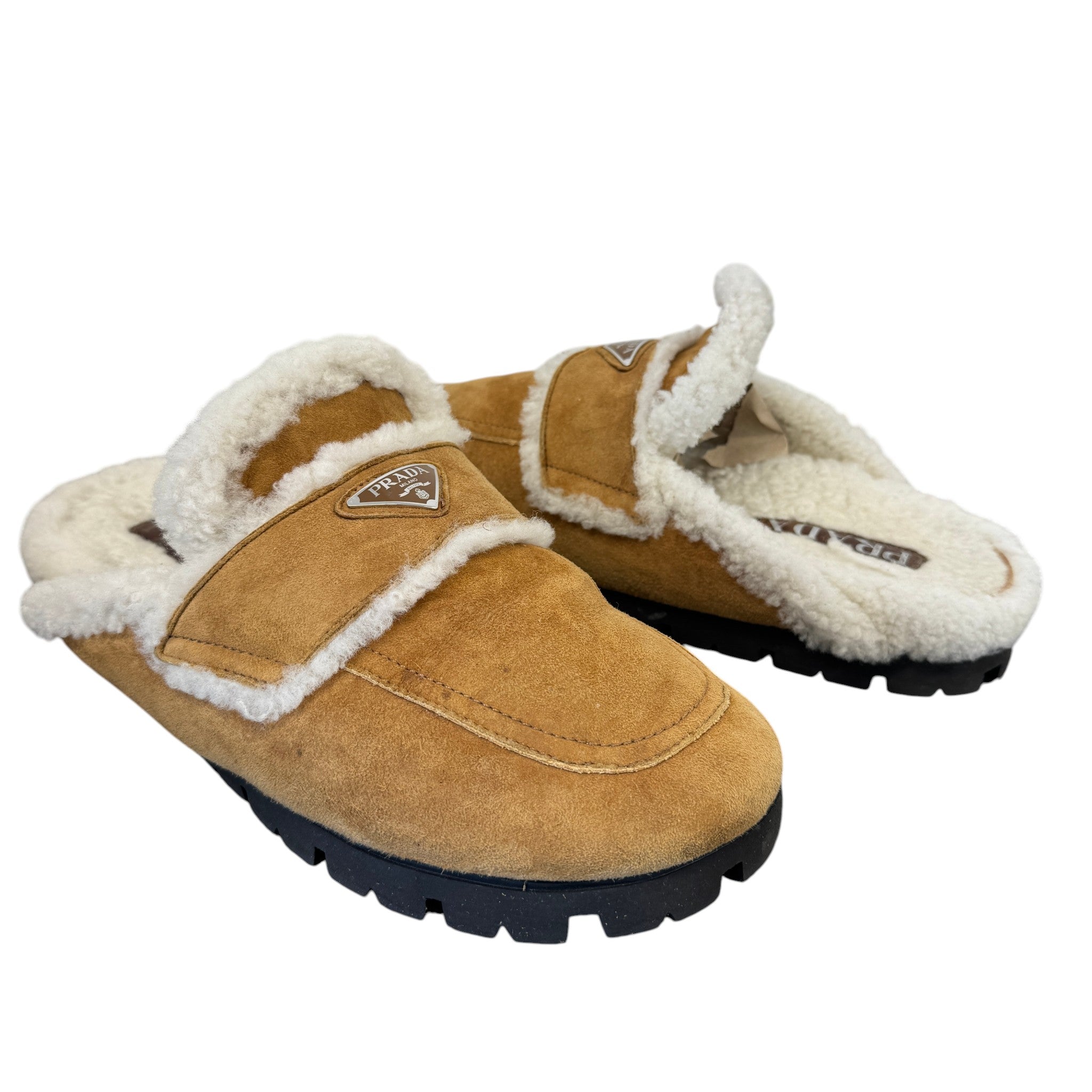 Men's Suede Shearling-Lined Mules Beige Size EU 45 / UK 11
