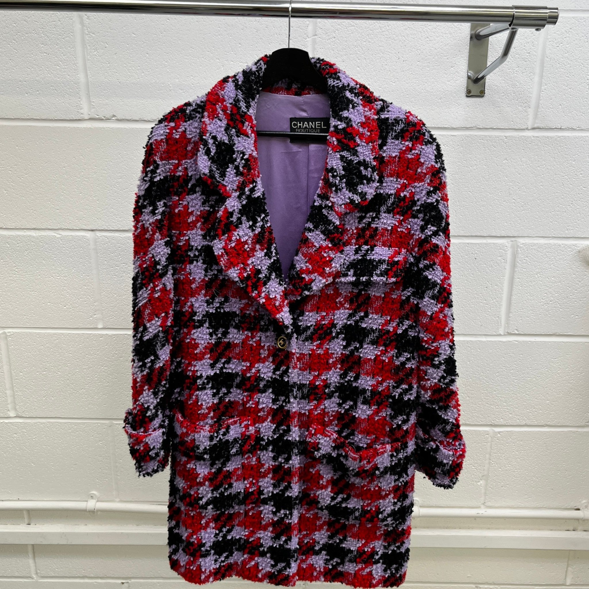 Women's Tweed Houndstooth Alapaca Blend Jacket Pink Size M