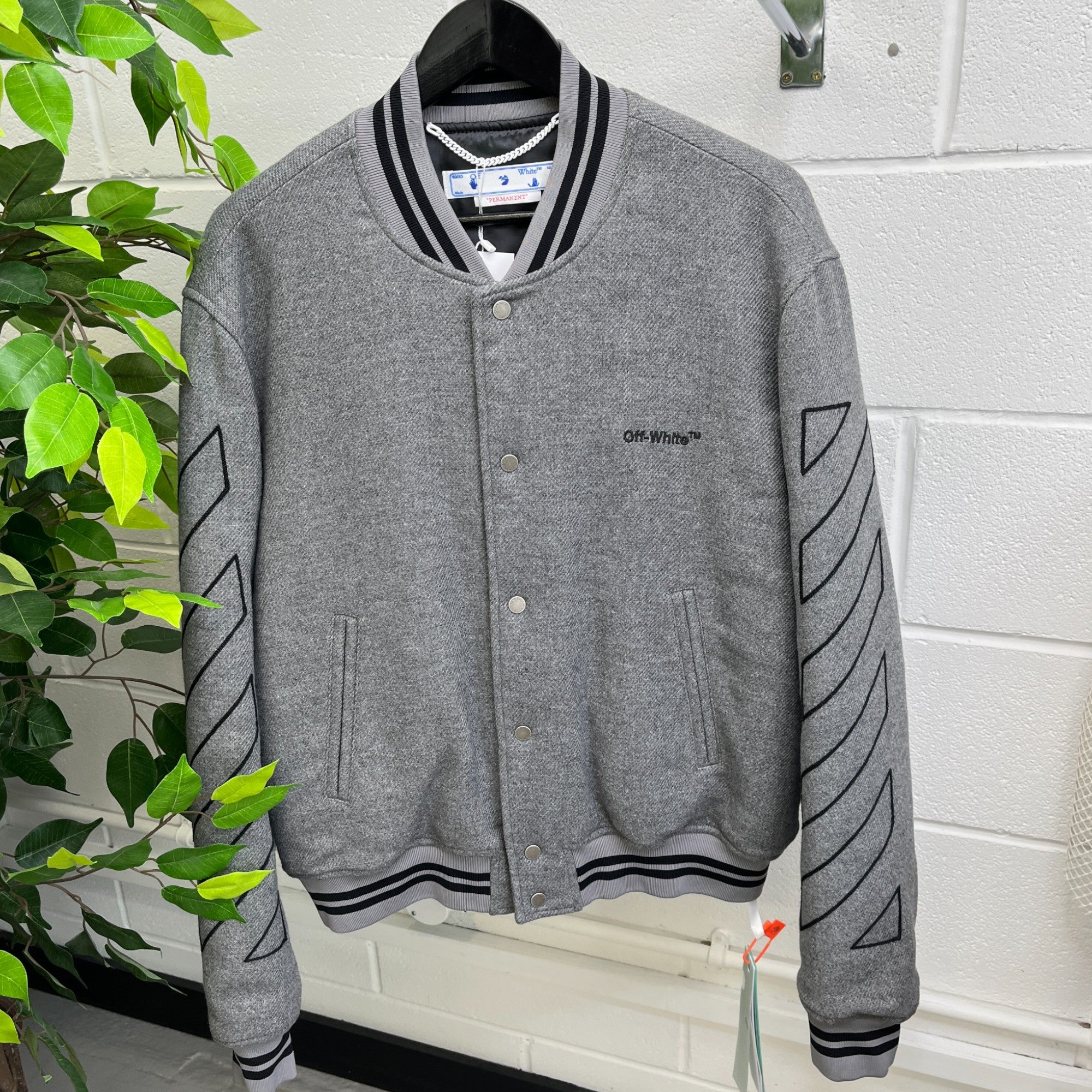 Men's Diag Outline Wool Varsity Jacket Grey Size XL