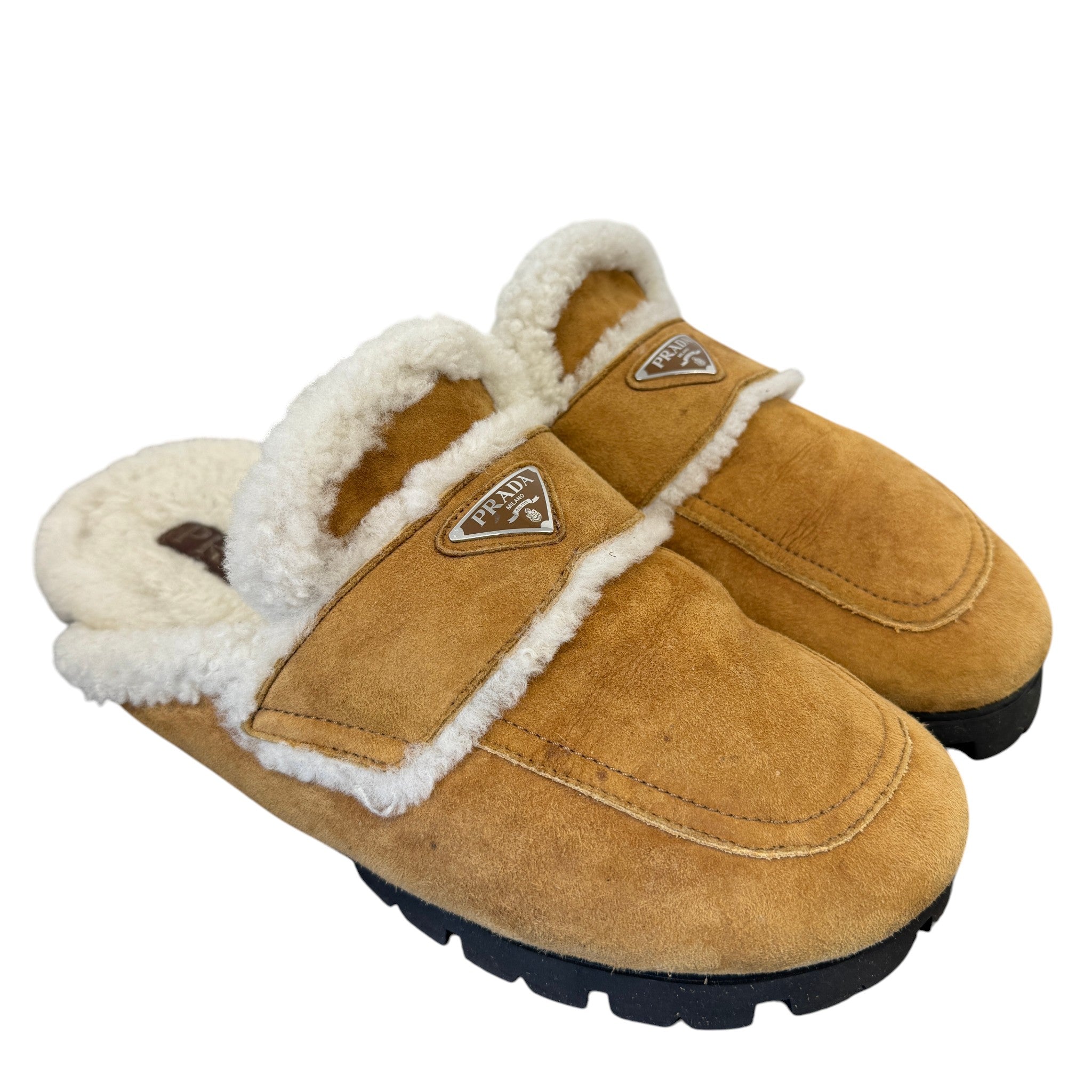 Men's Suede Shearling-Lined Mules Beige Size EU 45 / UK 11