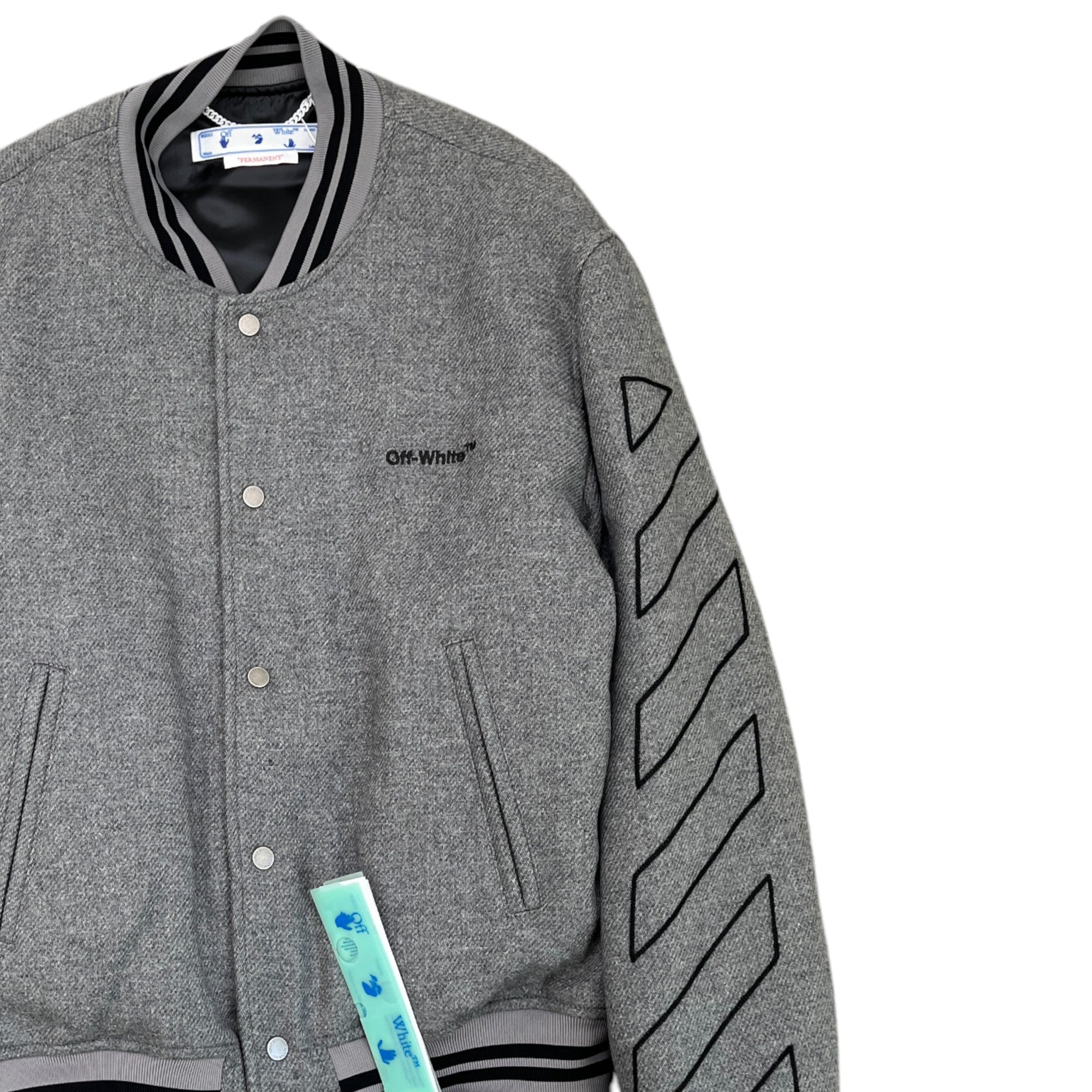 Men's Diag Outline Wool Varsity Jacket Grey Size XL