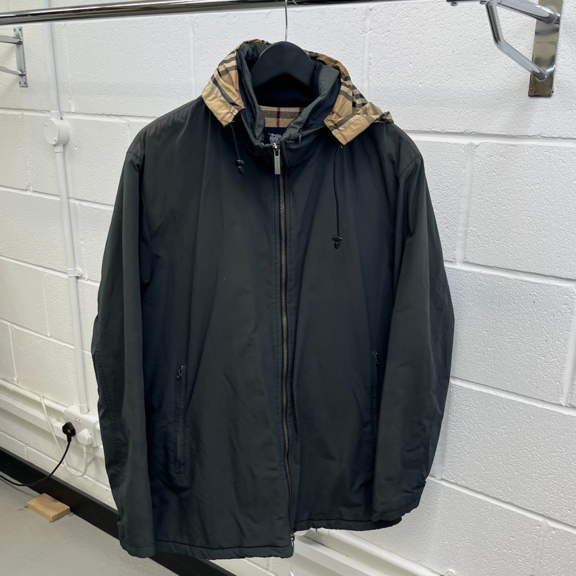 Men's Checkered Zip Up Jacket Grey Size XL