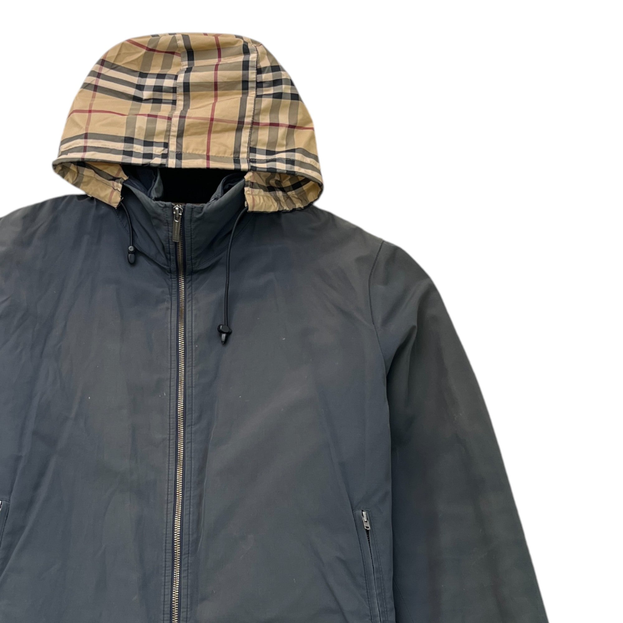 Men's Checkered Zip Up Jacket Grey Size XL