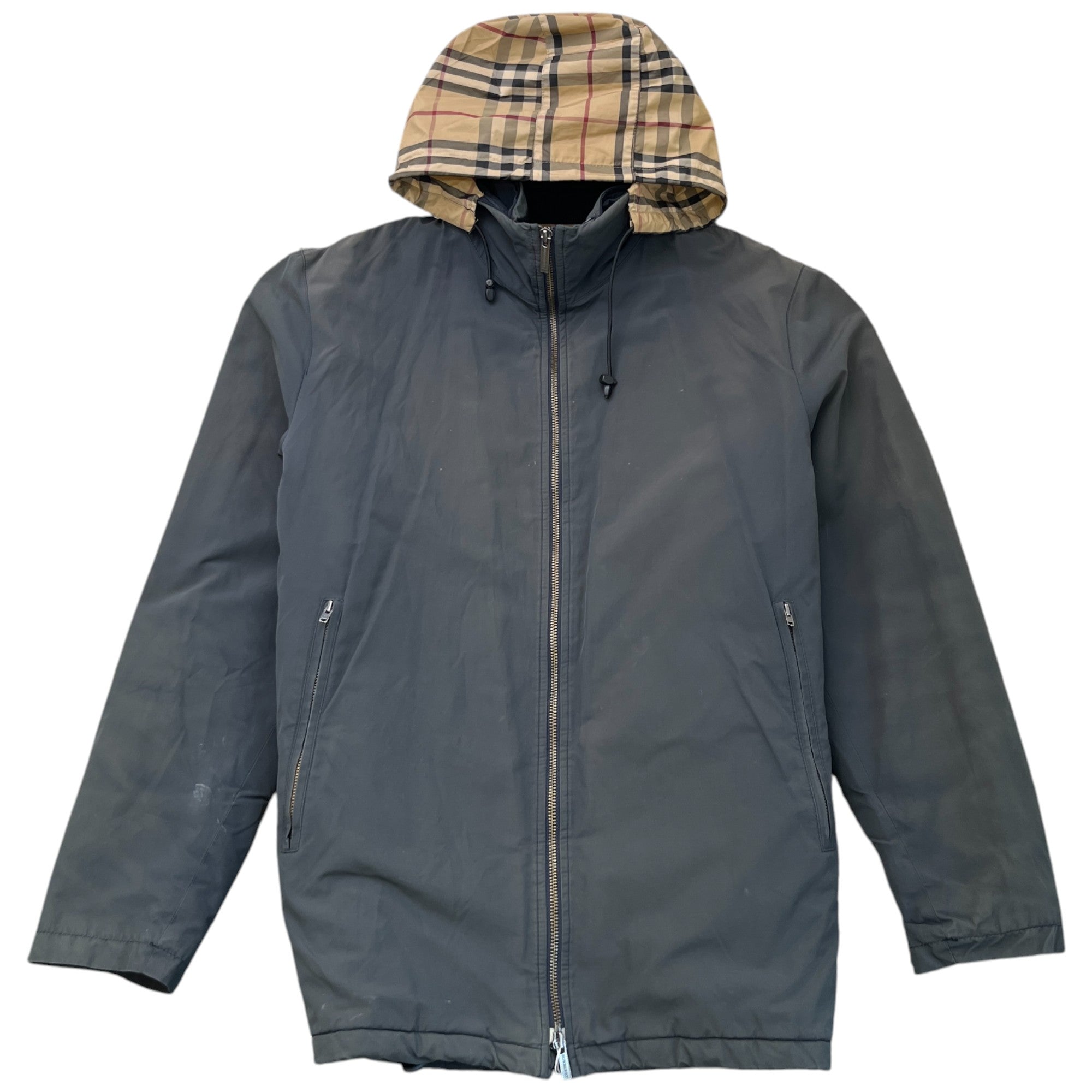 Men's Checkered Zip Up Jacket Grey Size XL