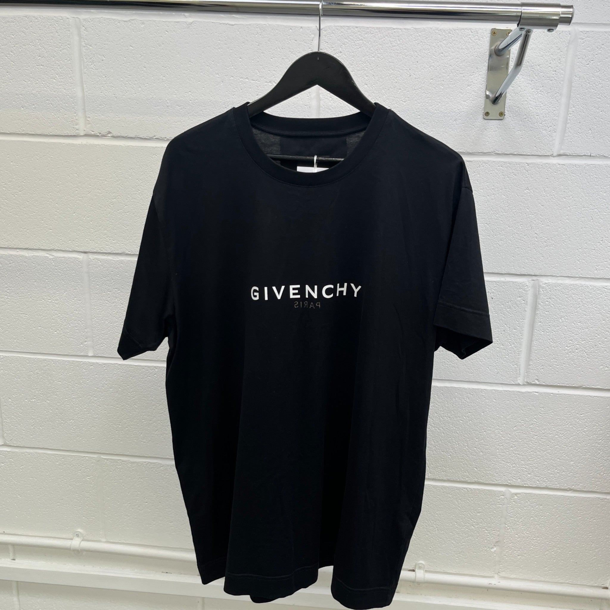 Men's Oversized Reverse Logo Print T-Shirt Black Size S