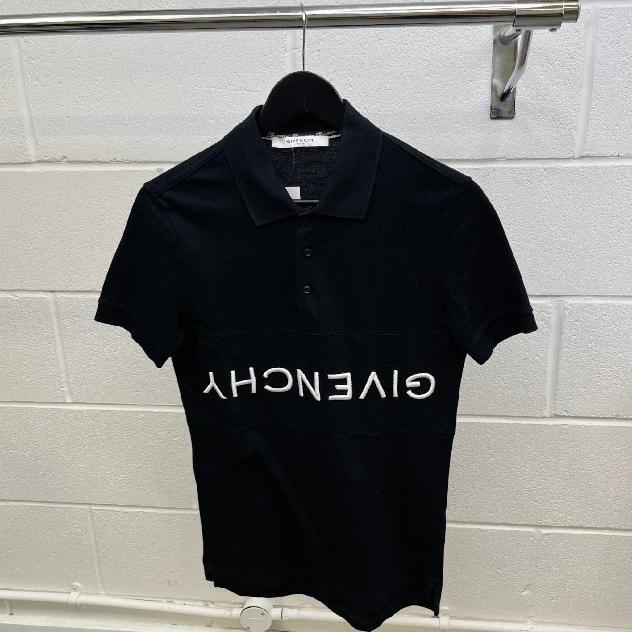 Men's Embroidered Logo Polo Shirt Black Size XS
