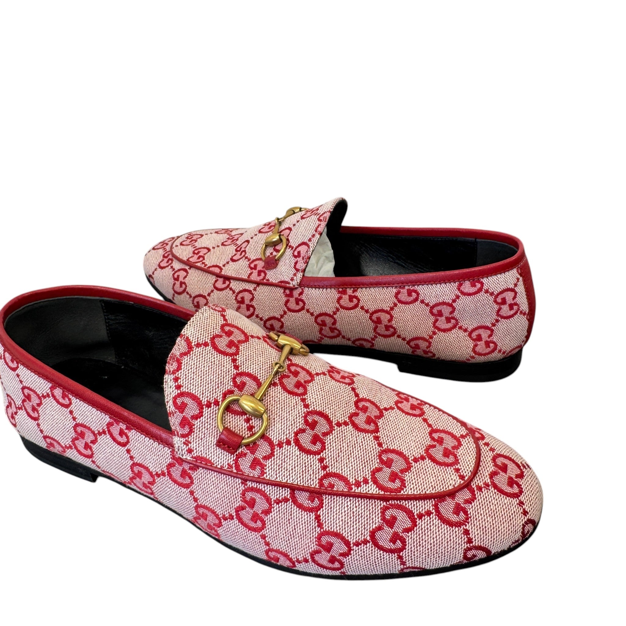 Women's Gg Monogram Jordaan Canvas Loafers Red Size EU 38 / UK 5