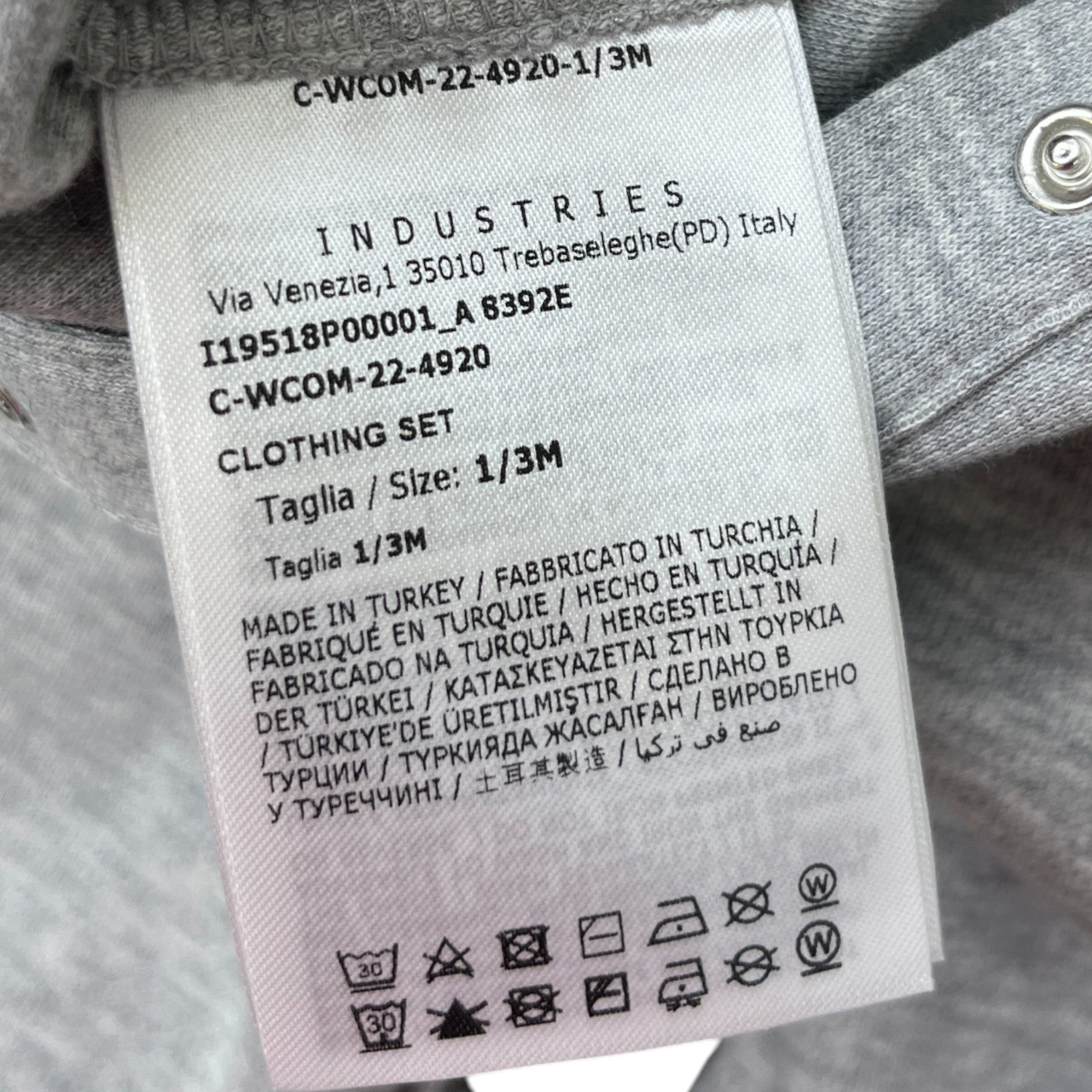 Men's Logo Print Baby 1-3 Months Top Grey Size XXS