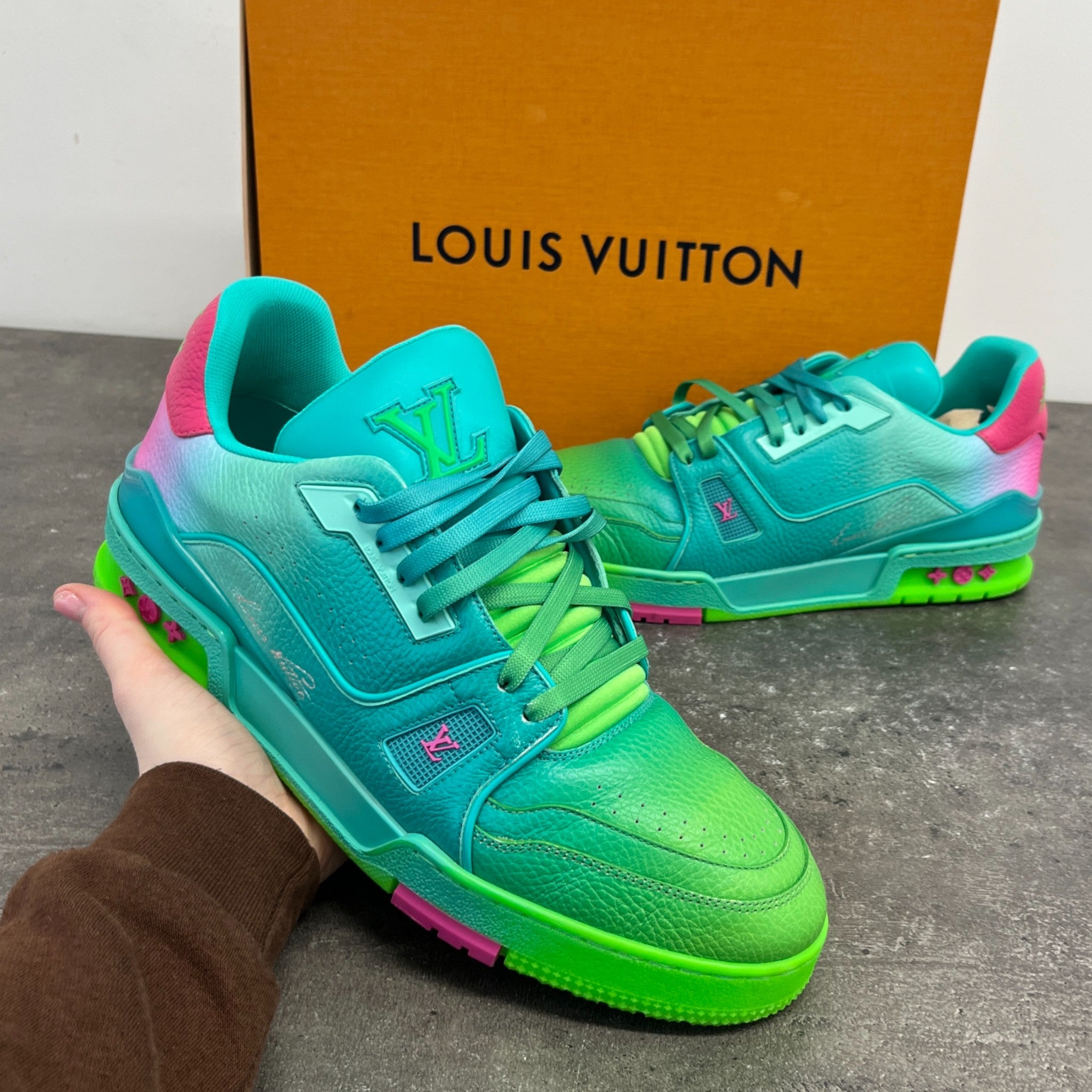 Men's Lv Ombre Low Trainers Green Size EU 42 / UK 8