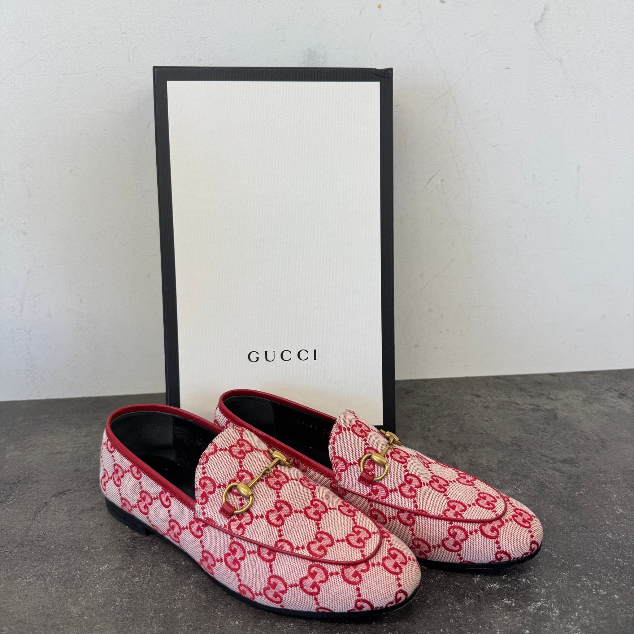 Women's Gg Monogram Jordaan Canvas Loafers Red Size EU 38 / UK 5