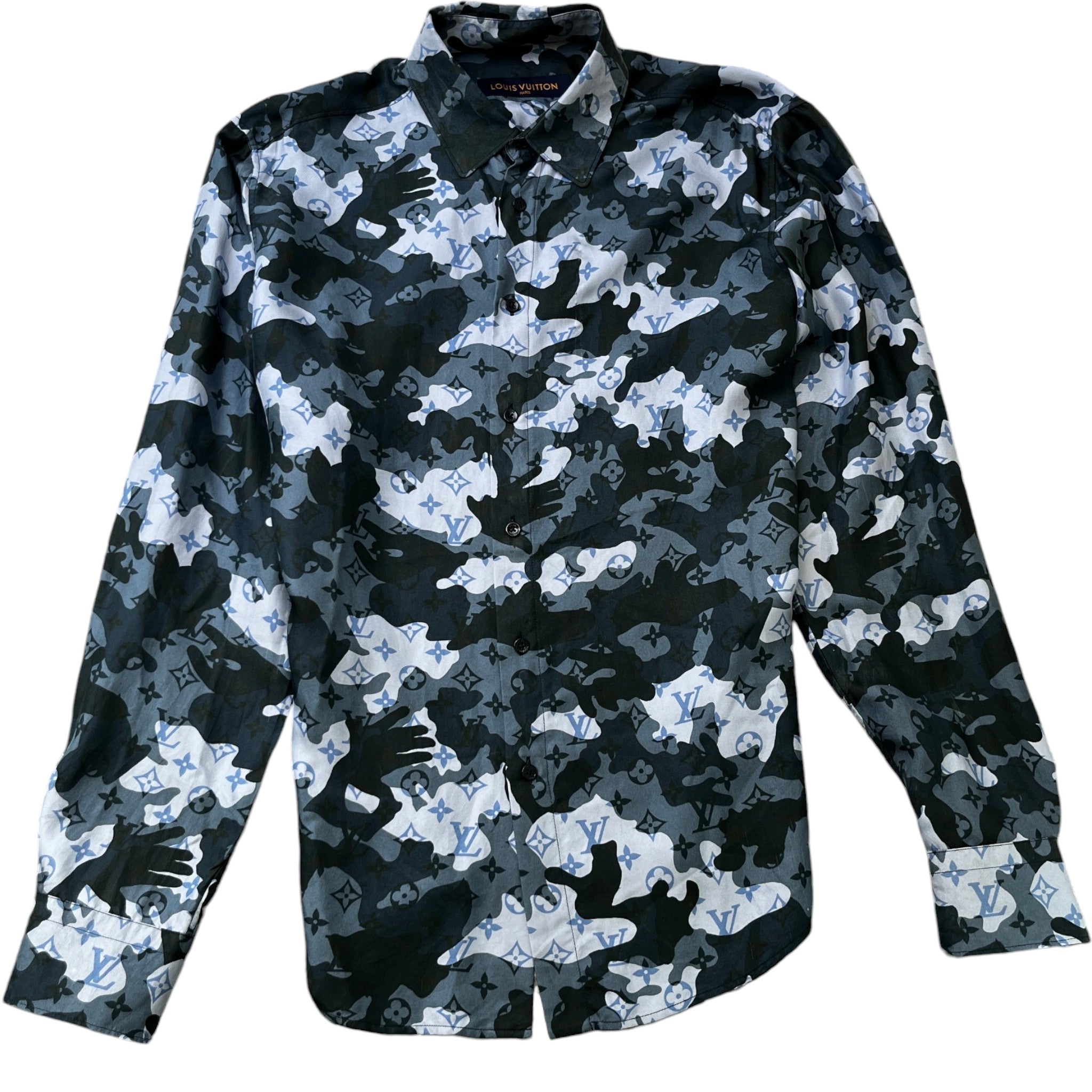 Men's Camo Monogram Shirt Blue Size M