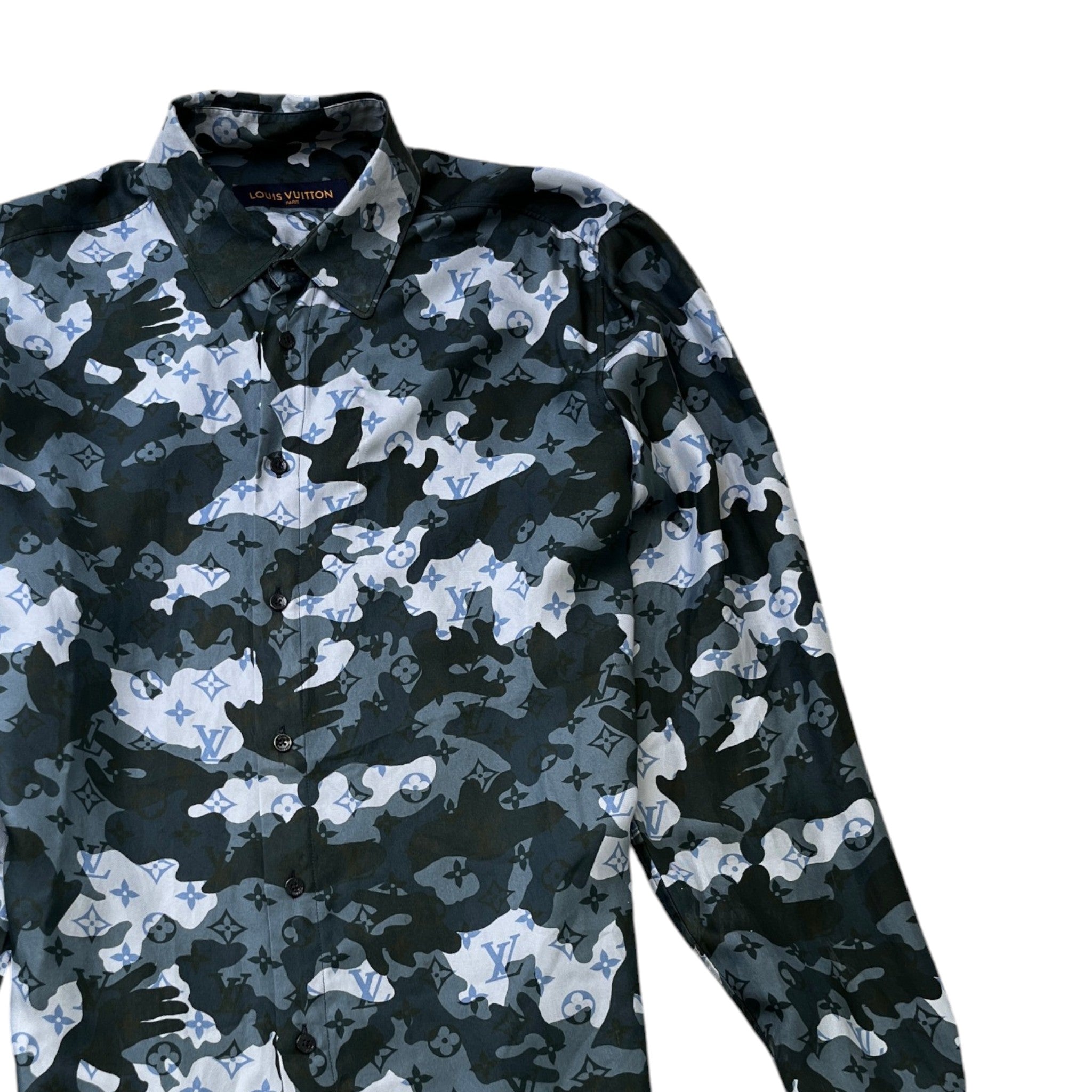 Men's Camo Monogram Shirt Blue Size M