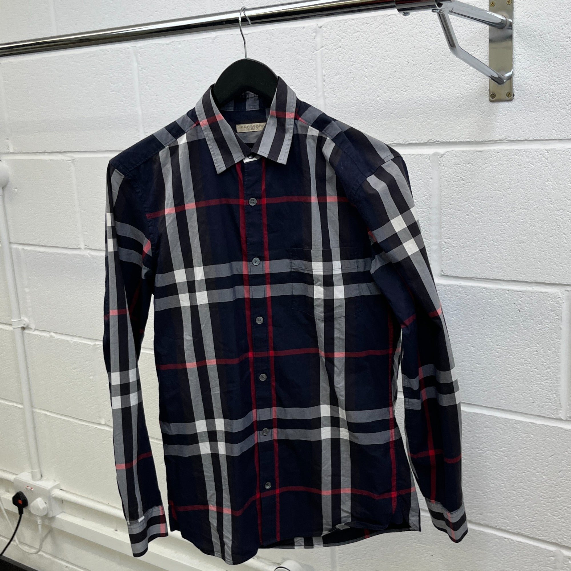 Men's Checkered Long Sleeve Shirt Blue Size S